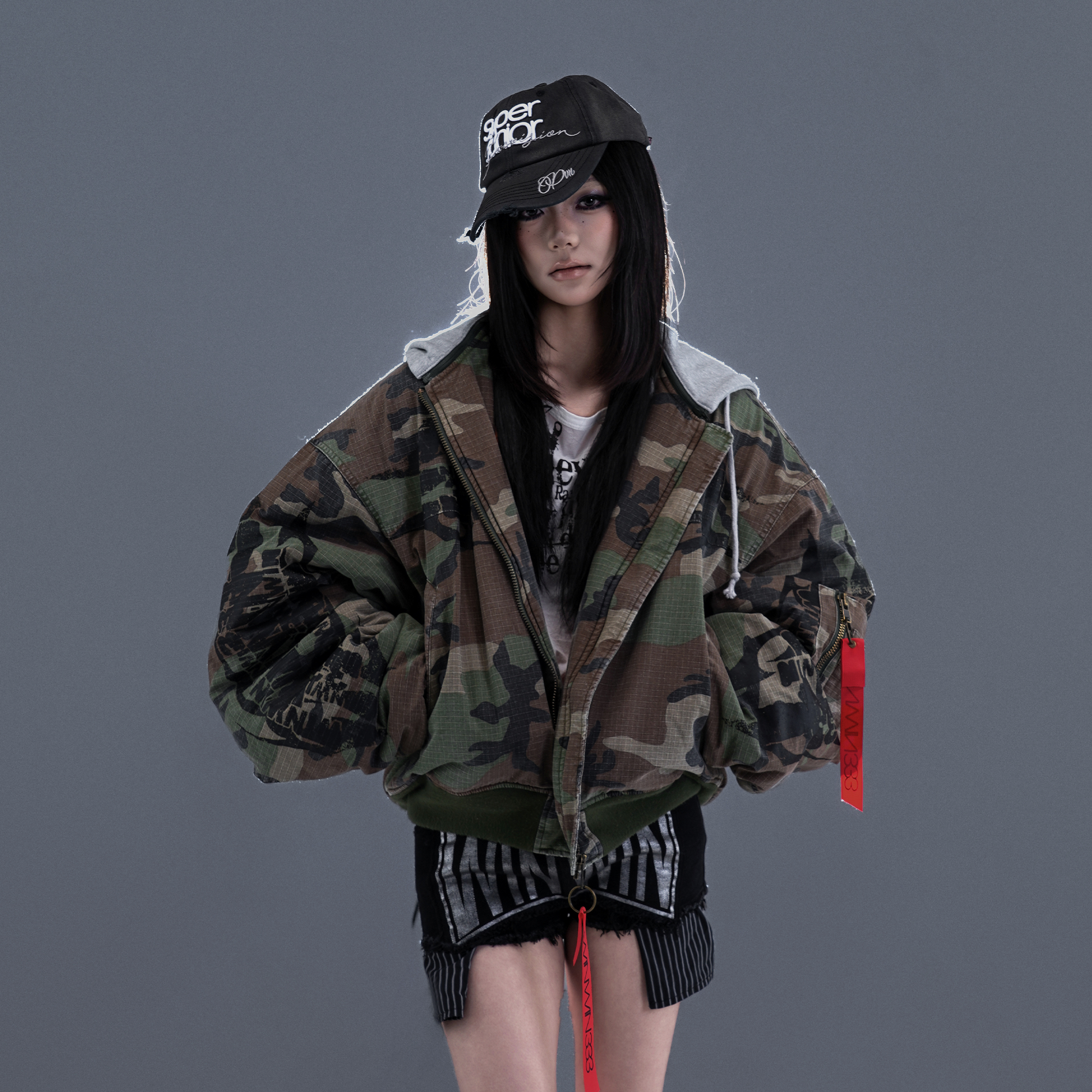 PCCVISION Detachable-Hood Camo Bomber