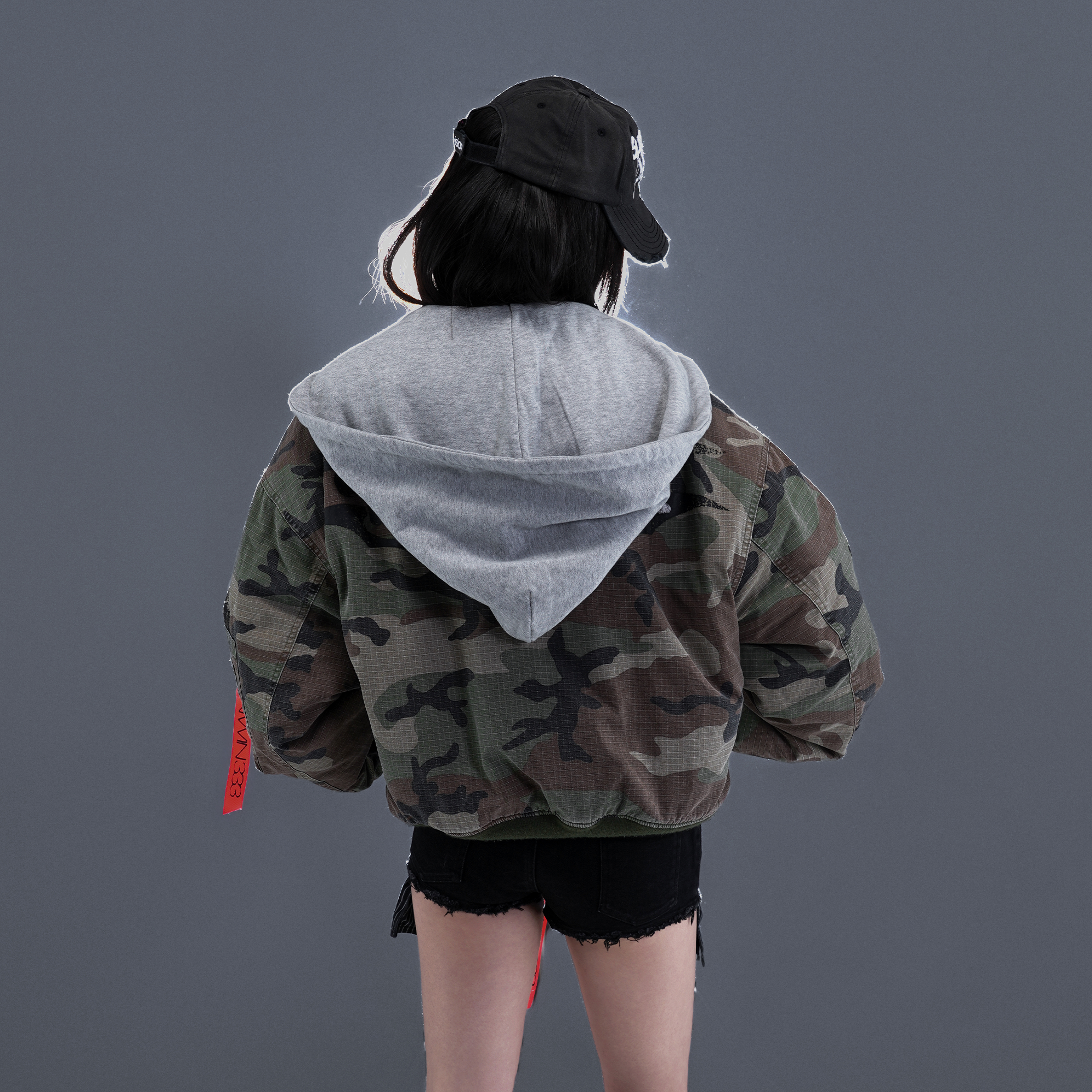 PCCVISION Detachable-Hood Camo Bomber