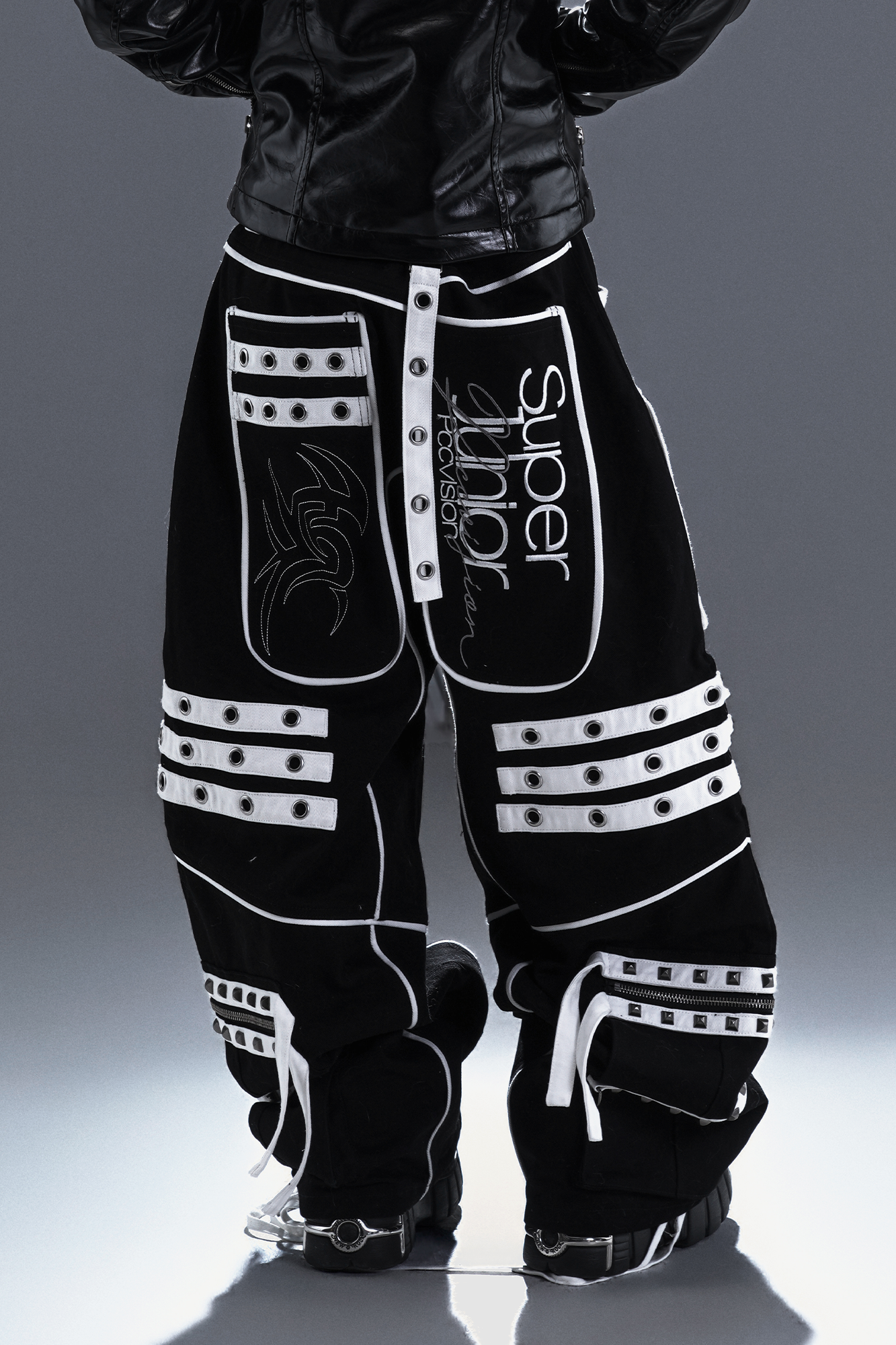 PCCVISION Studded Embroidered Baggy Pants, premium urban and streetwear designers apparel on PROJECTISR.com, PCCVISION