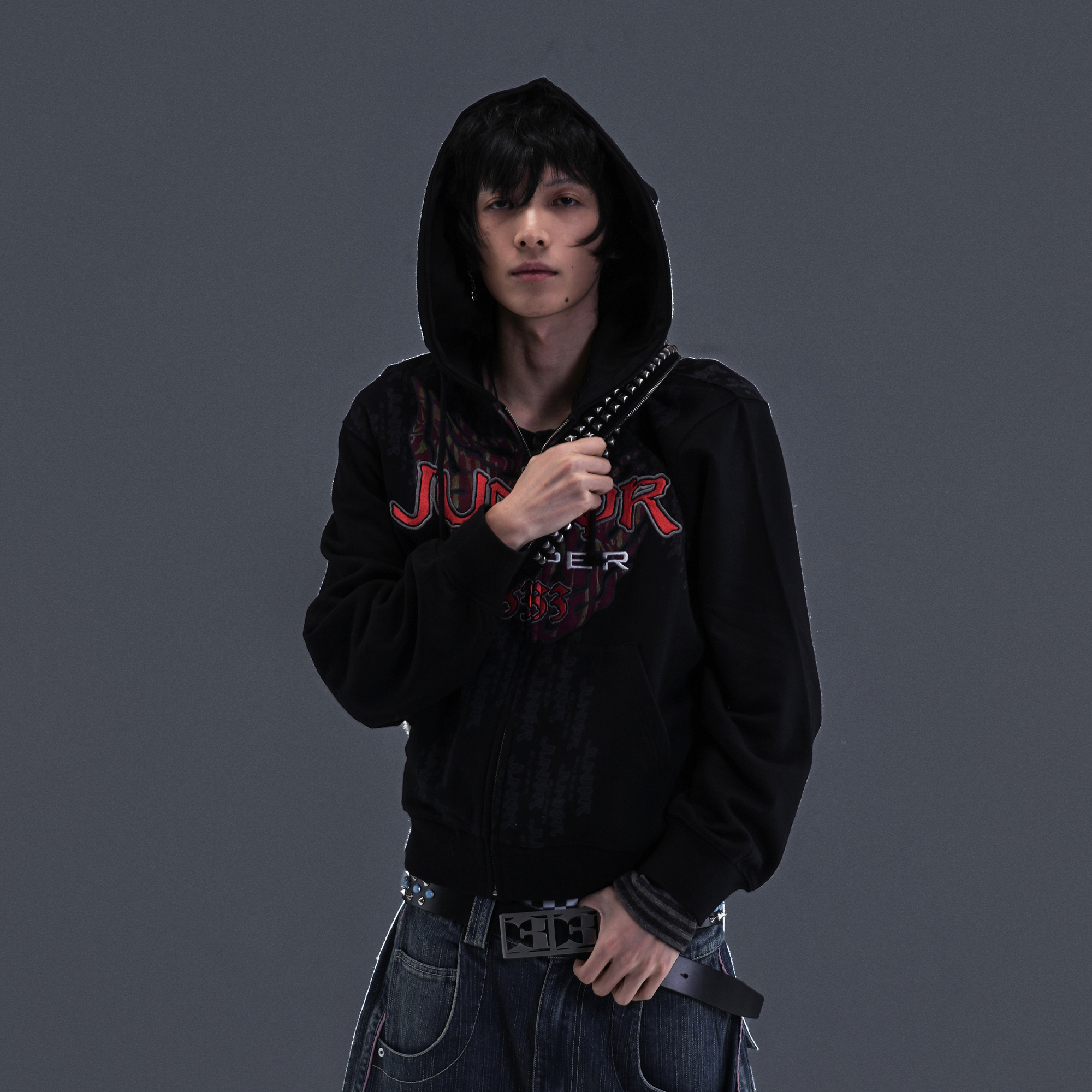 PCCVISION Flame Embroidered Mask Hooded Jacket