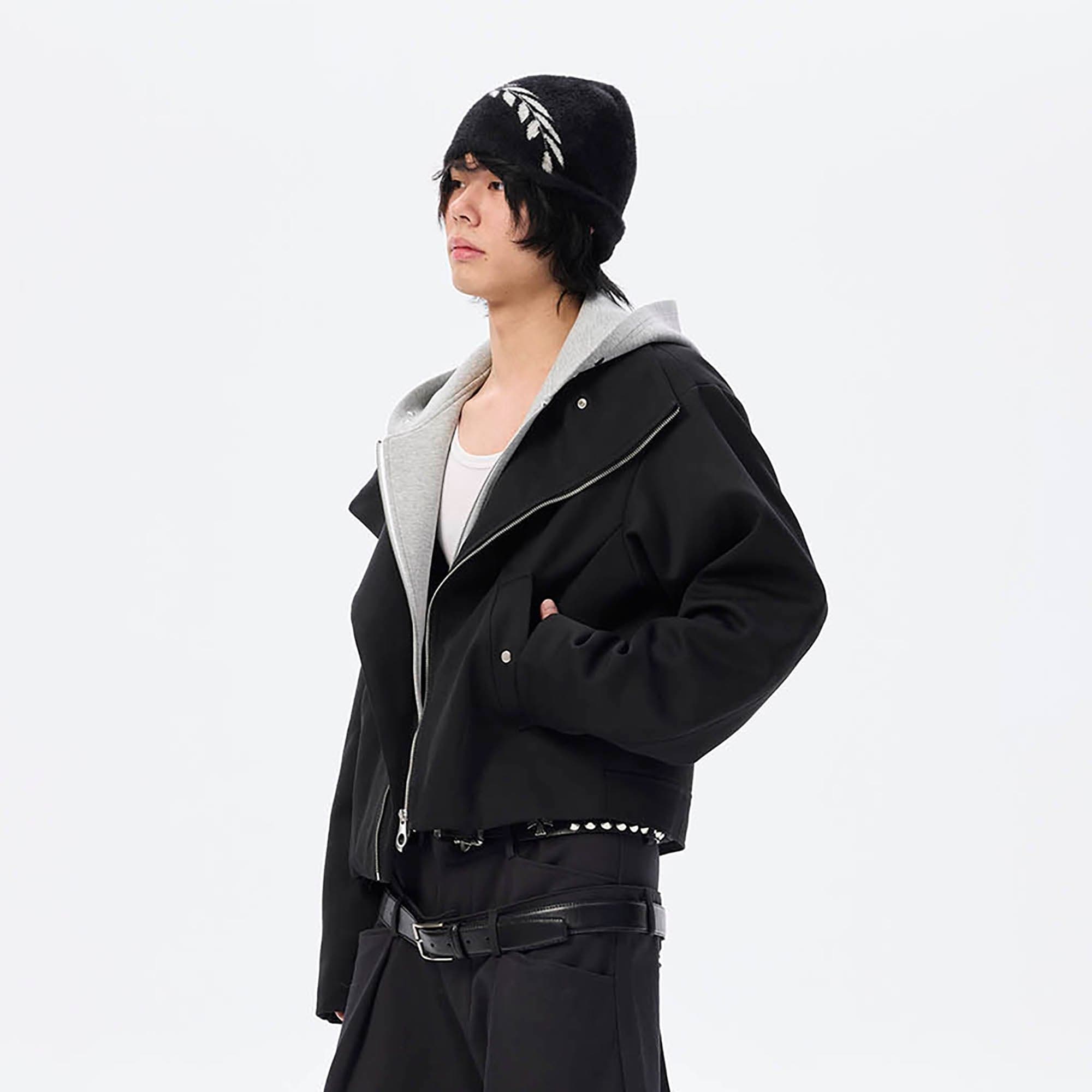 WHISTLEHUNTER Asymmetrical Zipper Detachable Hooded Layered Jacket, premium urban and streetwear designers apparel on PROJECTISR.com, WHISTLEHUNTER