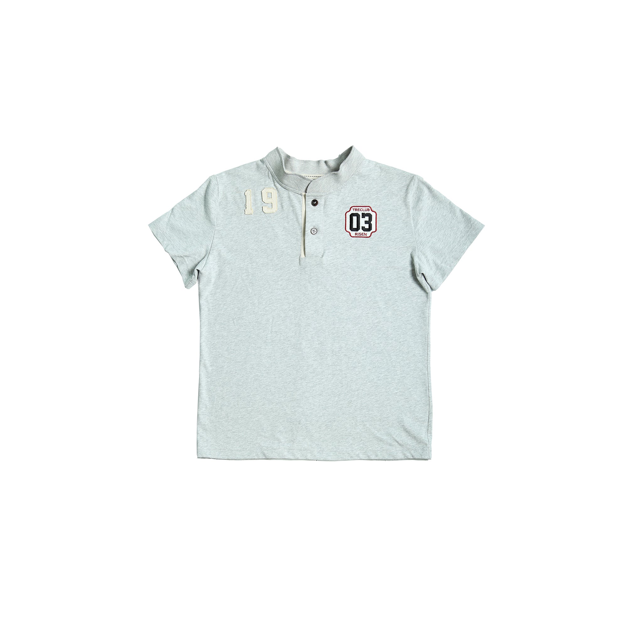 TRECLUB Retro Star Stripe Stand-Collar Polo T-Shirt