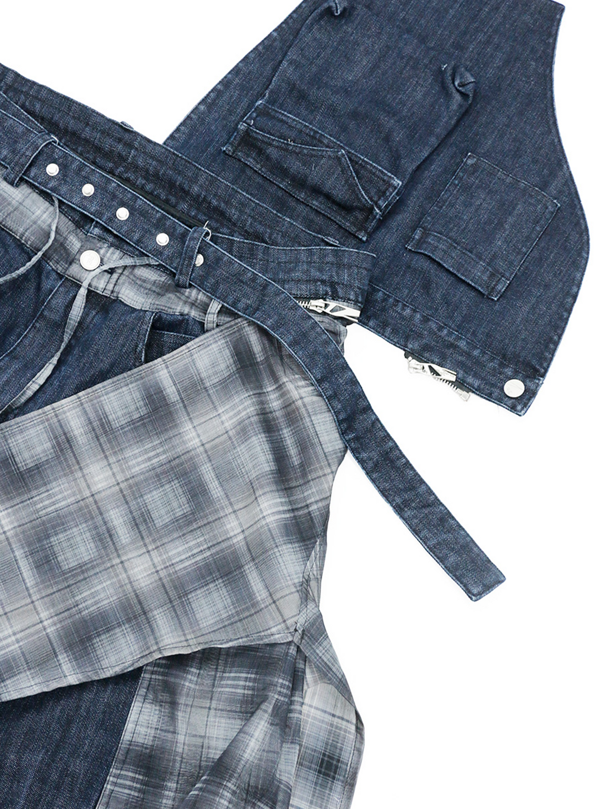 RELABEL Deconstructed Plaid Layered Fleece Cargo Jeans