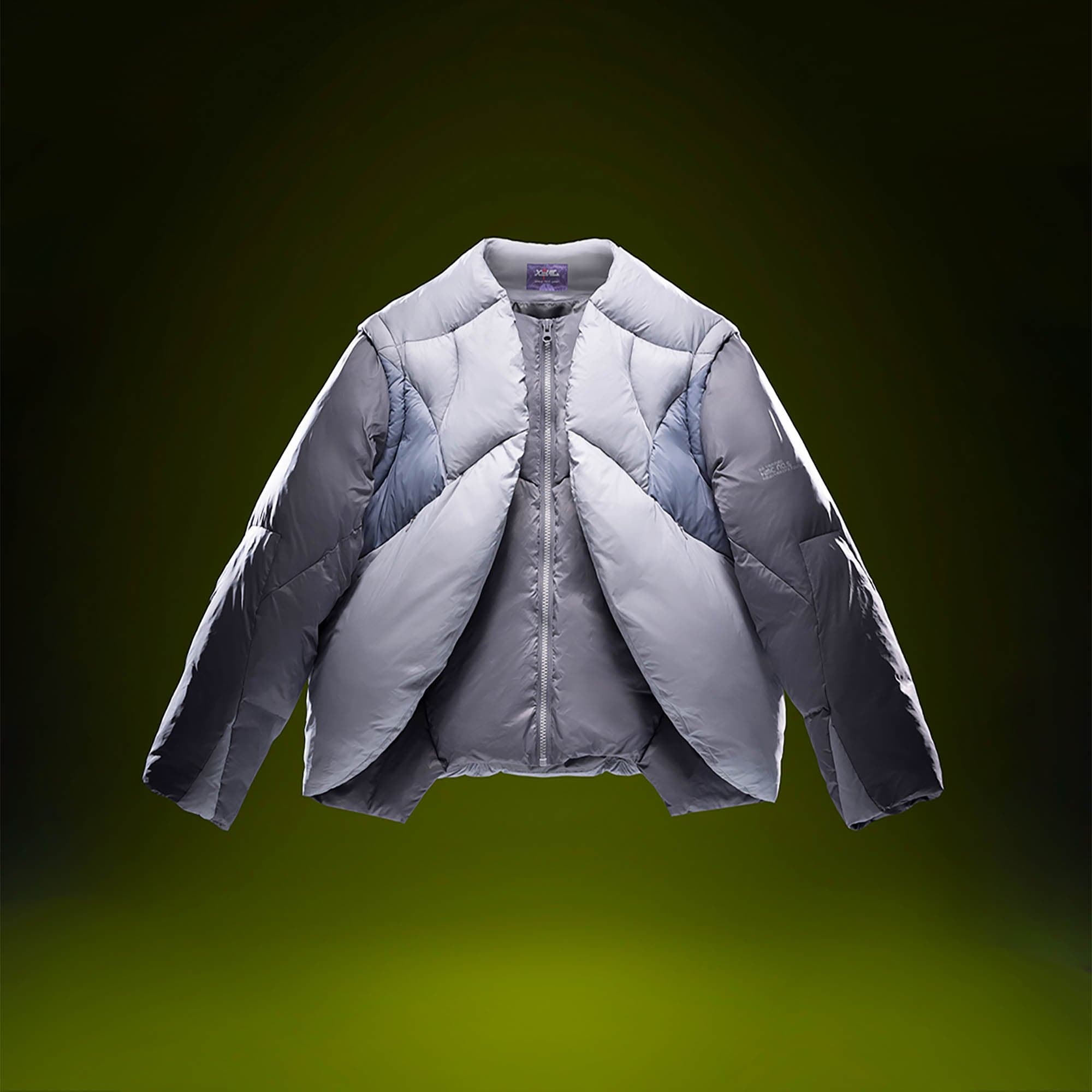 XIPHEVIL Exoskeleton Detachable-Sleeve Paneled Puffer Jacket, premium urban and streetwear designers apparel on PROJECTISR.com, XIPHEVIL