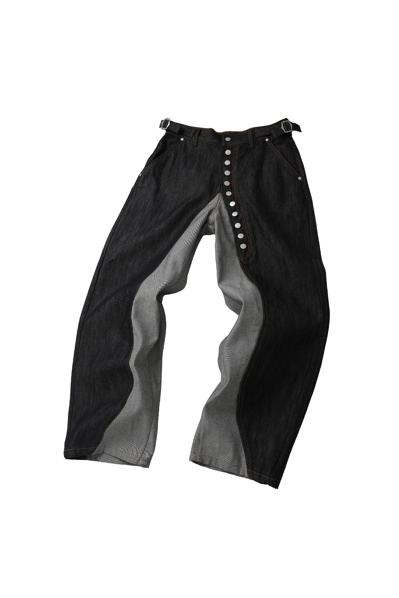 STEEPC Inverted Panel Snap-Fly Raw Jeans, premium urban and streetwear designers apparel on PROJECTISR.com, STEEPC