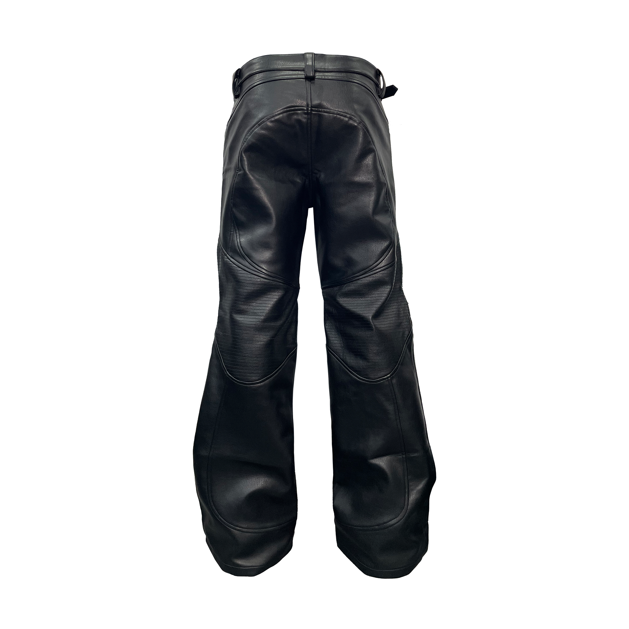 PCCVISION Pleated Knee Flare Faux Leather Pants