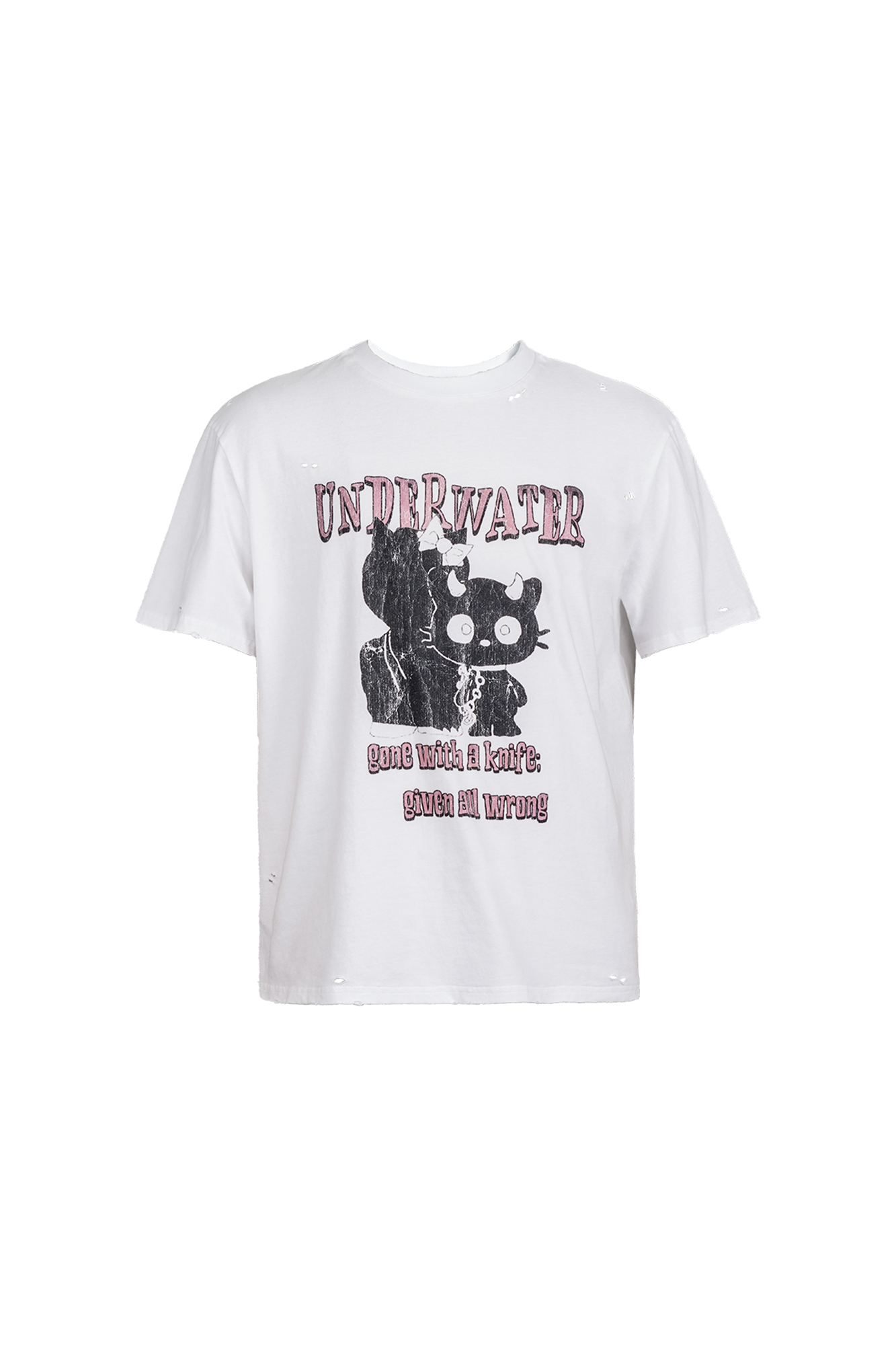 UNDERWATER Distressed Black Cat Graphic T-Shirt, premium urban and streetwear designers apparel on PROJECTISR.com, UNDERWATER