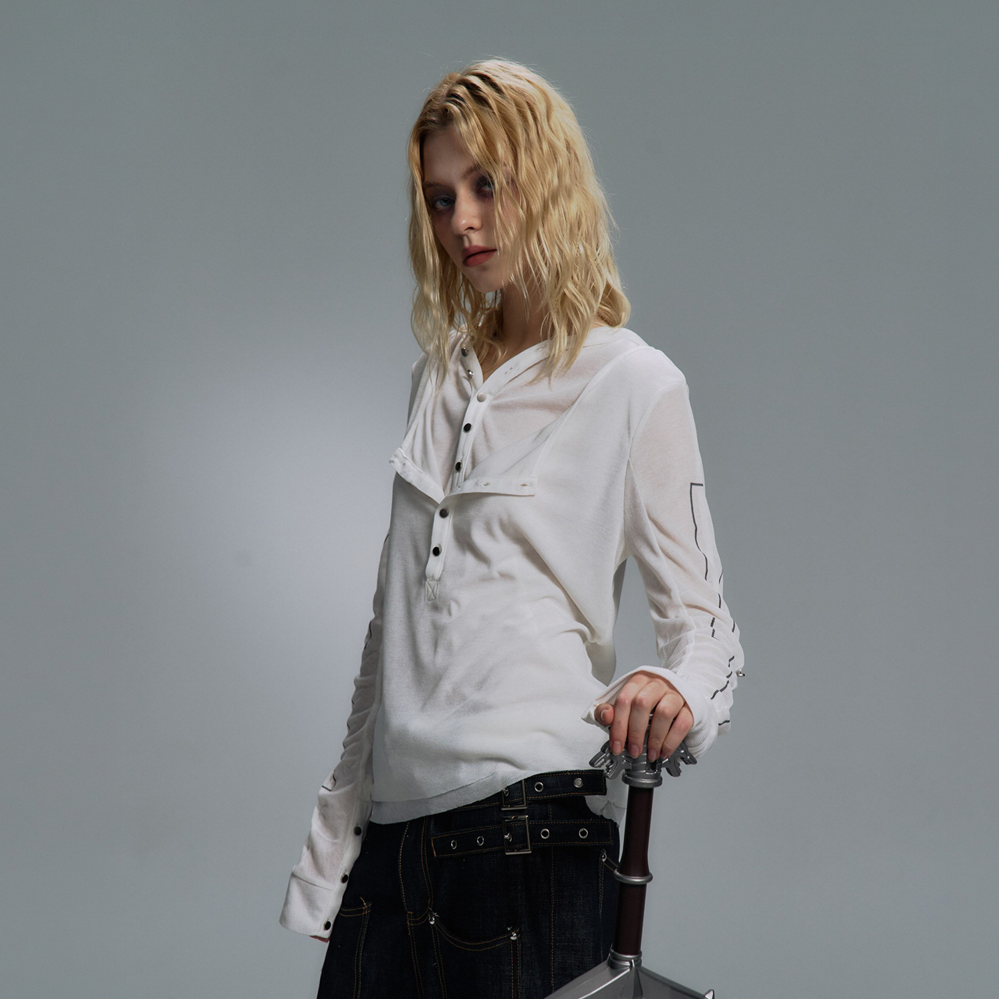 PAIKI Cross Layered Slim Hooded Long Sleeve Tee