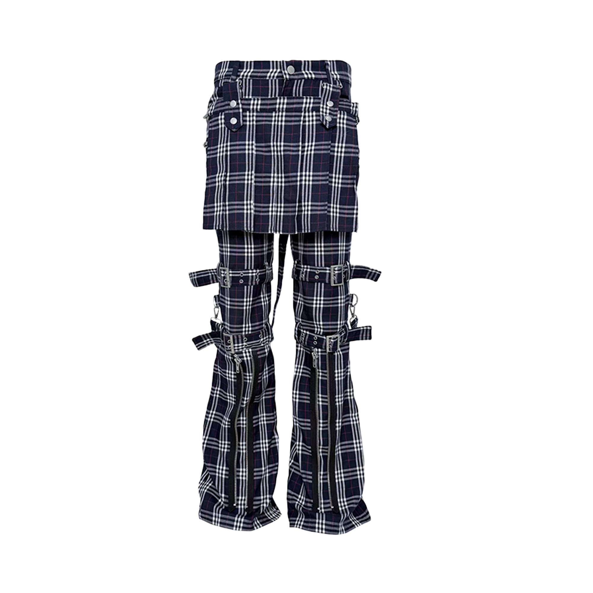 PCCVISION Detachable Skirt Panel Strap-Zip Plaid Flared Pants, premium urban and streetwear designers apparel on PROJECTISR.com, PCCVISION