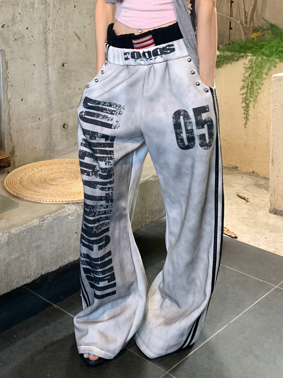 DETW Washed Graphic Double-Waistband Sweatpants
