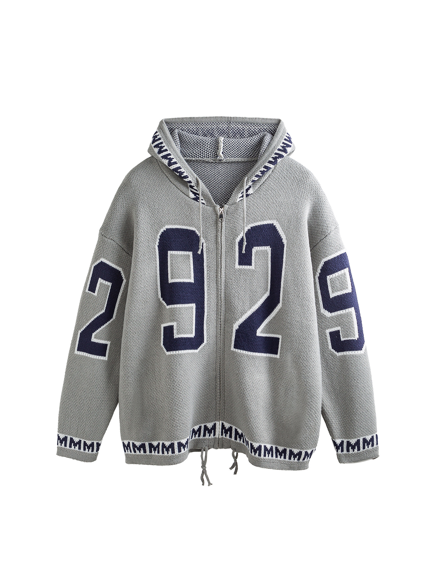 ME DA IGUAL Number-Jacquard Knit Zip Hoodie