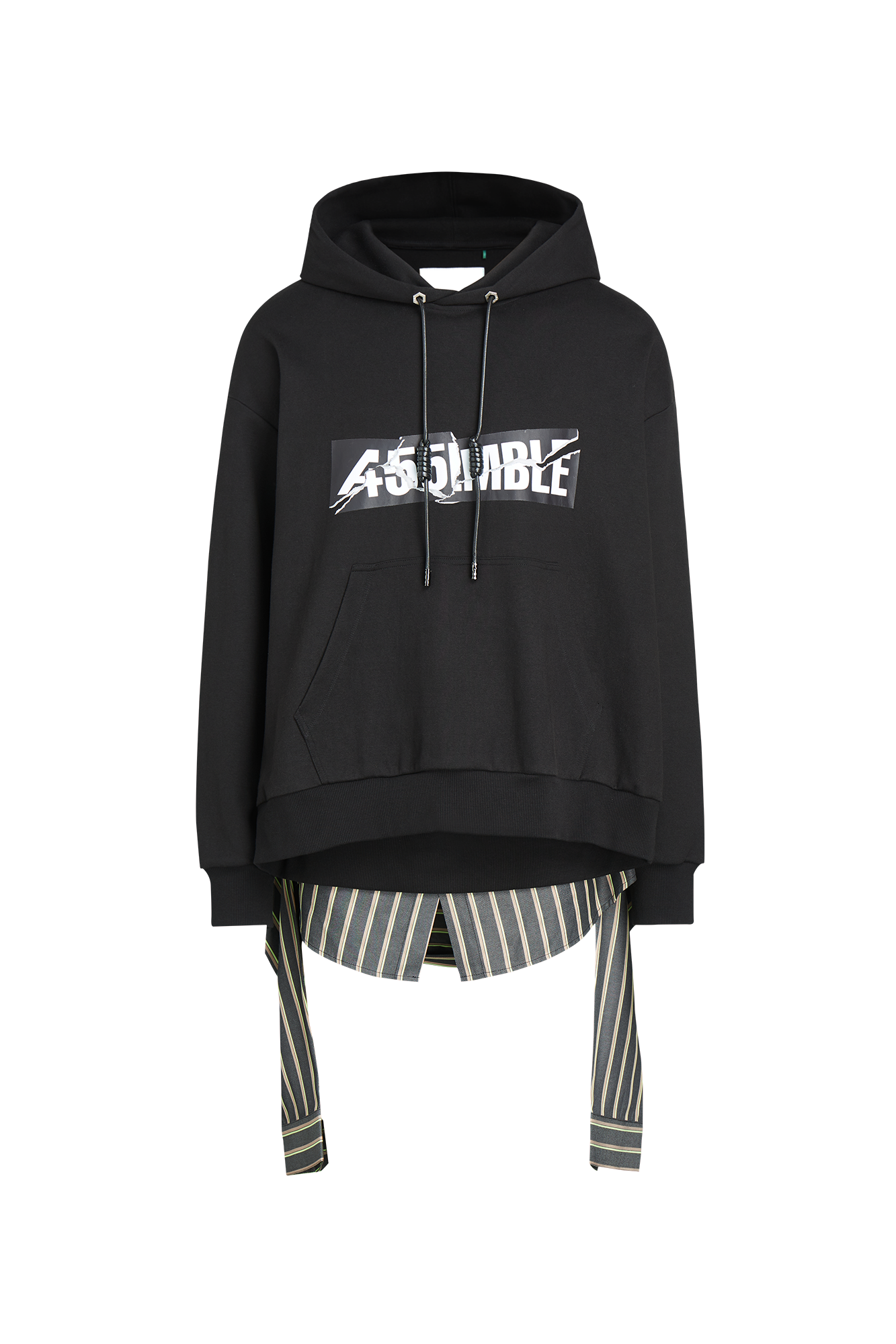 455EMBLE Deconstructed Layered Stripes Shirt-Paneled Hoodie