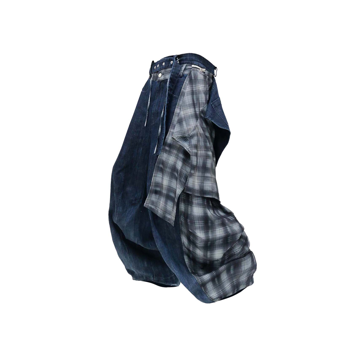 RELABEL Deconstructed Plaid Layered Fleece Cargo Jeans