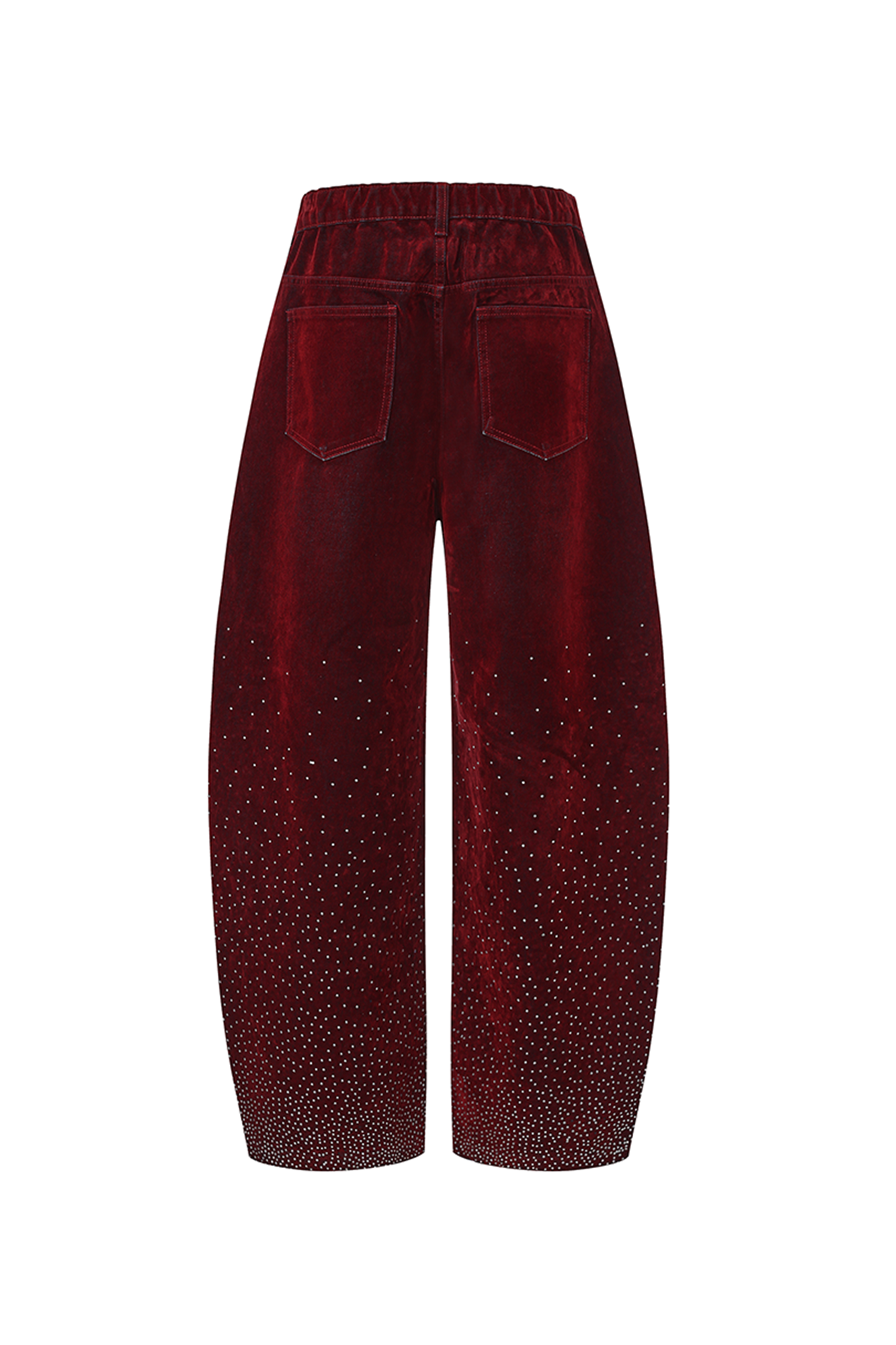 VANN VALRENCE Diamond-Studded Velvet Barrel Leg Trousers