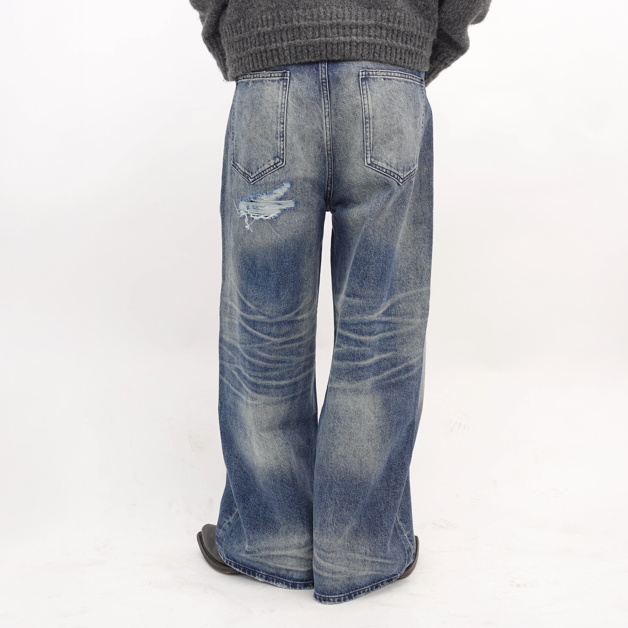 IN EXISTENCE x STM Washed Patched Distressed Straight Jeans, premium urban and streetwear designers apparel on PROJECTISR.com, IN EXISTENCE
