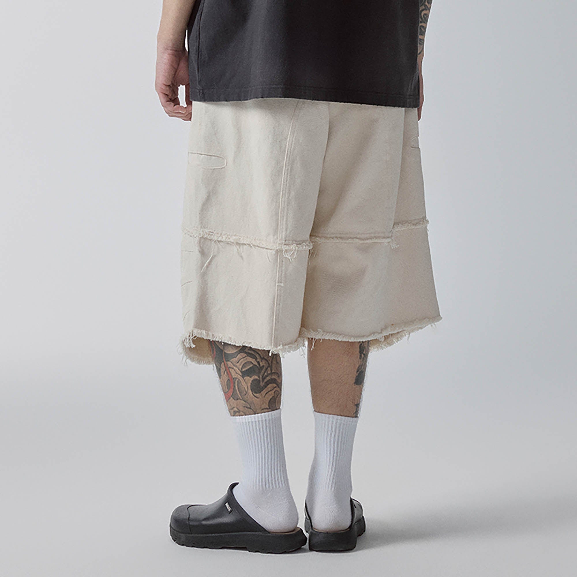 F2CE Layered Spliced Frayed-Edge Shorts, premium urban and streetwear designers apparel on PROJECTISR.com, F2CE