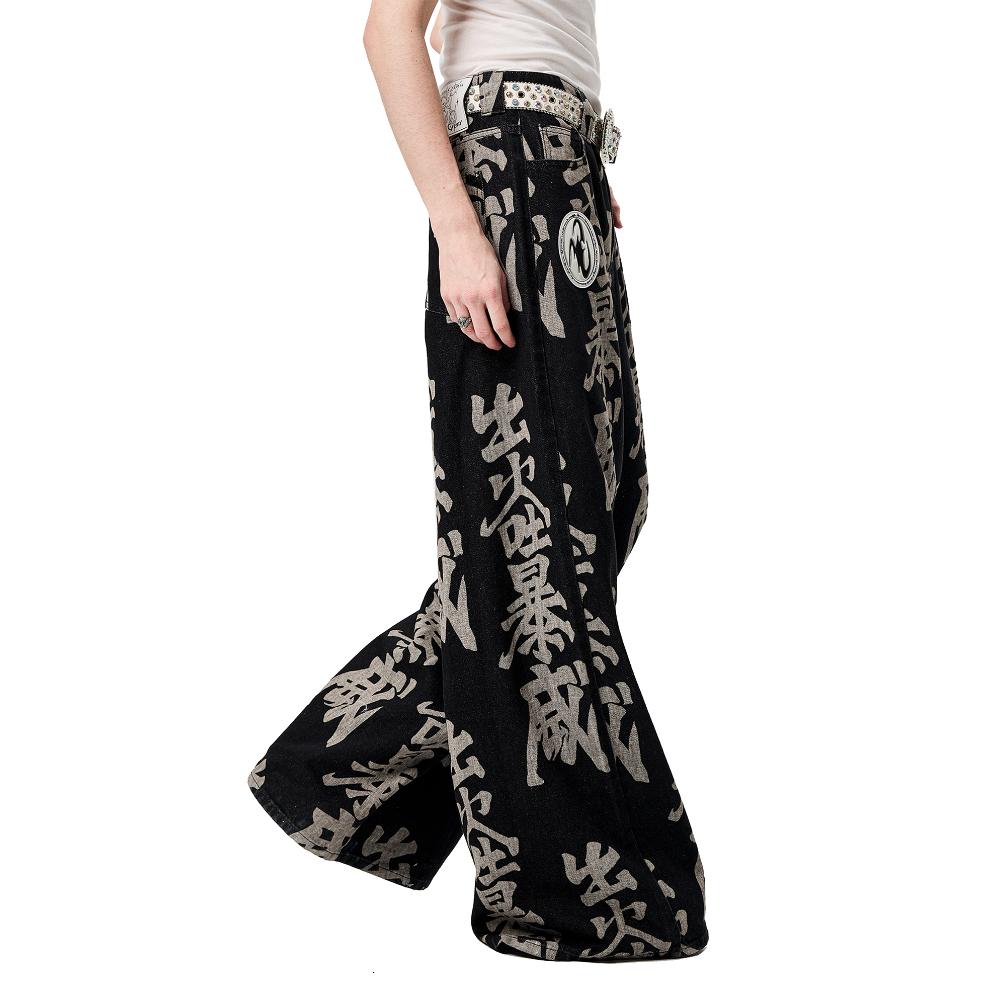 ERISSTOFF Washed Full-Print Wide-Leg Jeans