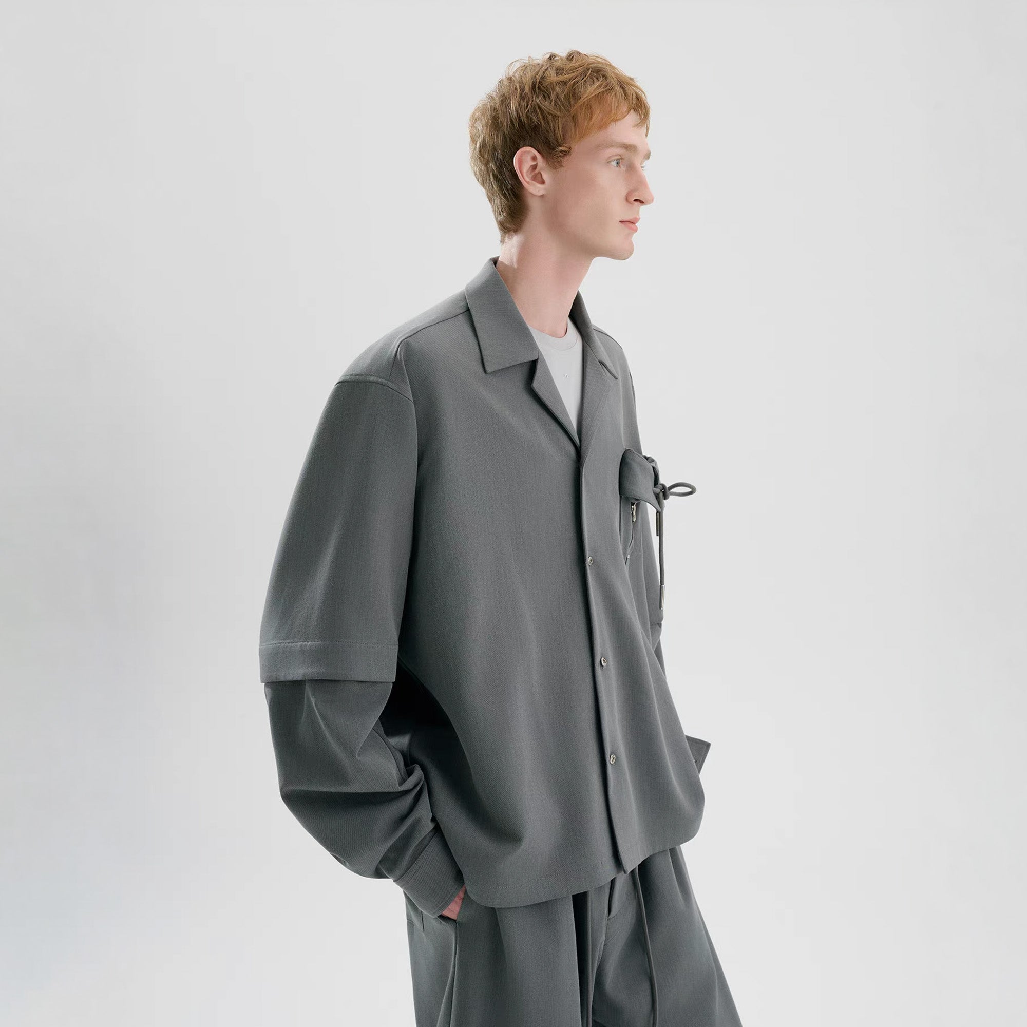 TIWILLTANG Detachable-Sleeve Tie-Pocket Shirt, premium urban and streetwear designers apparel on PROJECTISR.com, TIWILLTANG