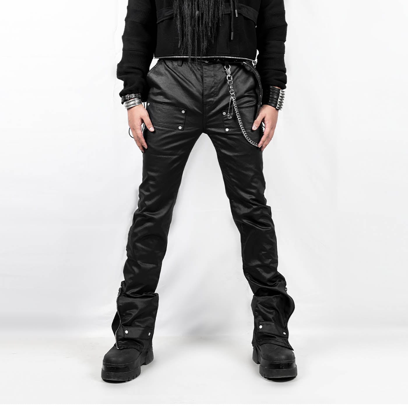 INSIDE OUT Rivet Patchwork Zippered Pants, premium urban and streetwear designers apparel on PROJECTISR.com, INSIDE OUT