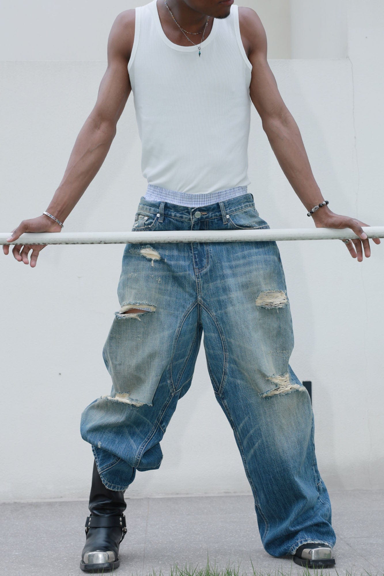 STEEPC Washed Rippled Straight-Leg Jeans, premium urban and streetwear designers apparel on PROJECTISR.com, STEEPC
