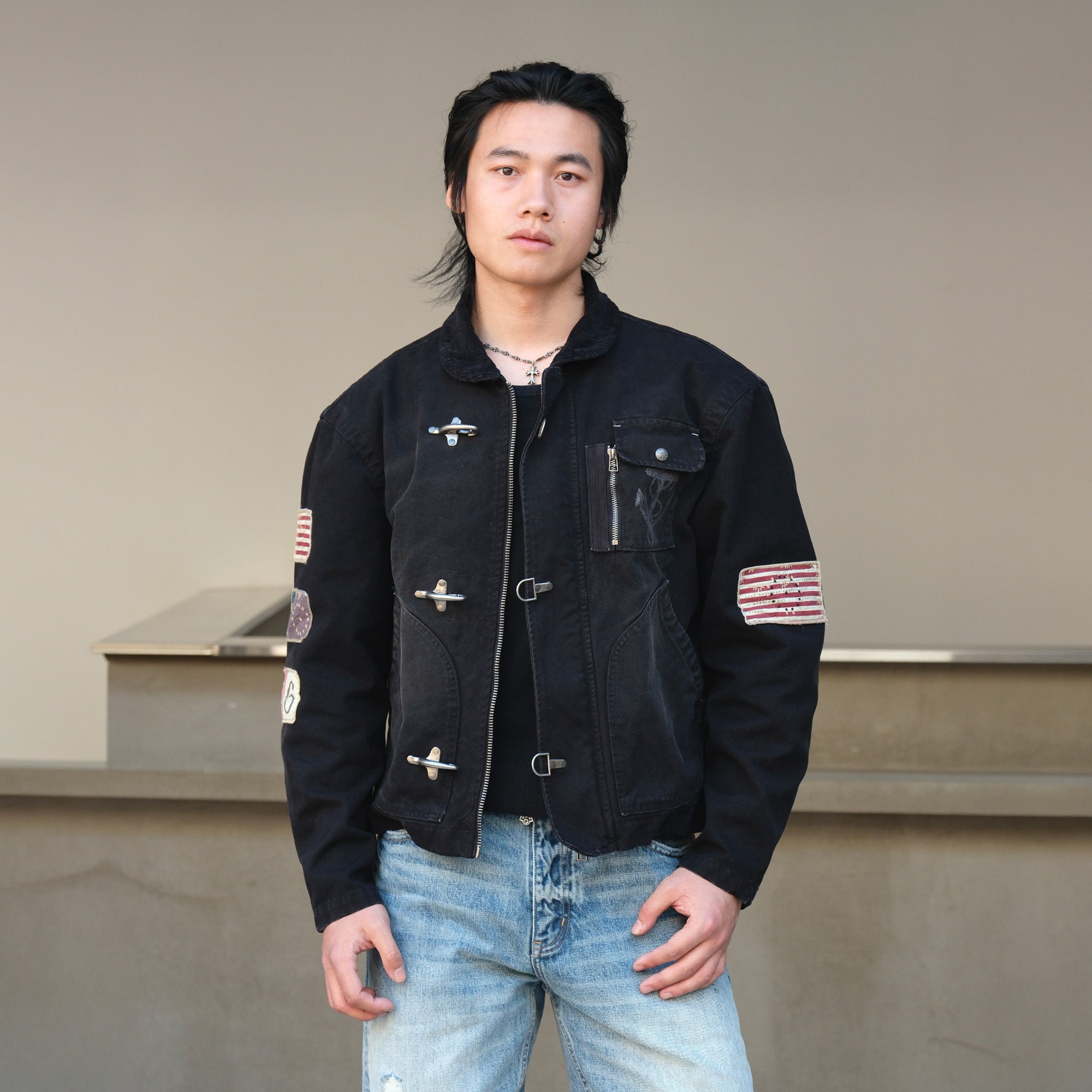 NEIGBORL Distressed Flight-Buckle Workwear Jacket, premium urban and streetwear designers apparel on PROJECTISR.com, NEIGBORL