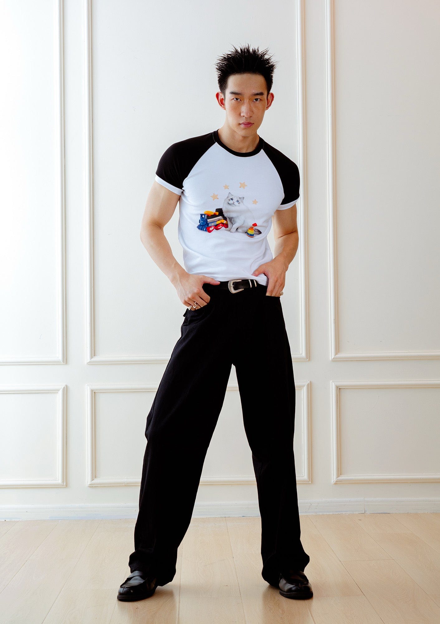 KADAKADA Essential Contrast Raglan Kitty Graphic T-Shirt, premium urban and streetwear designers apparel on PROJECTISR.com, KADAKADA