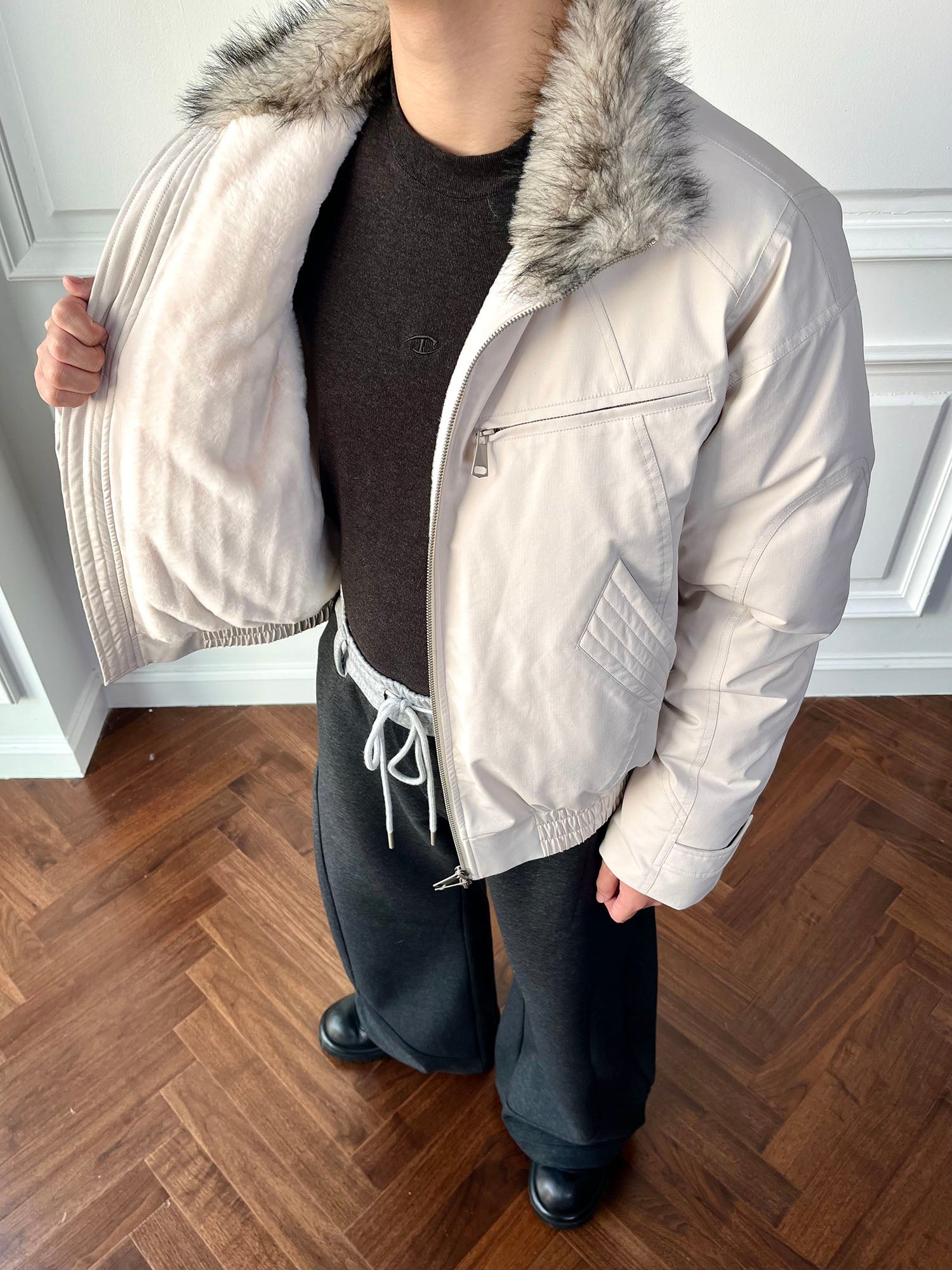 CATSSTAC Faux Fur Collar Waterproof Harrington Jacket