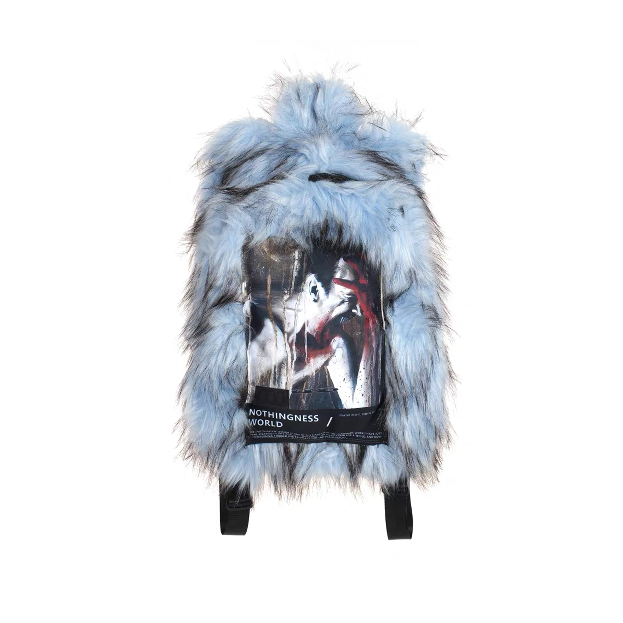NOTHINGNESS WORLD Shaggy Faux Fur Graphic-Patch Backpack, premium urban and streetwear designers apparel on PROJECTISR.com, NOTHINGNESS WORLD
