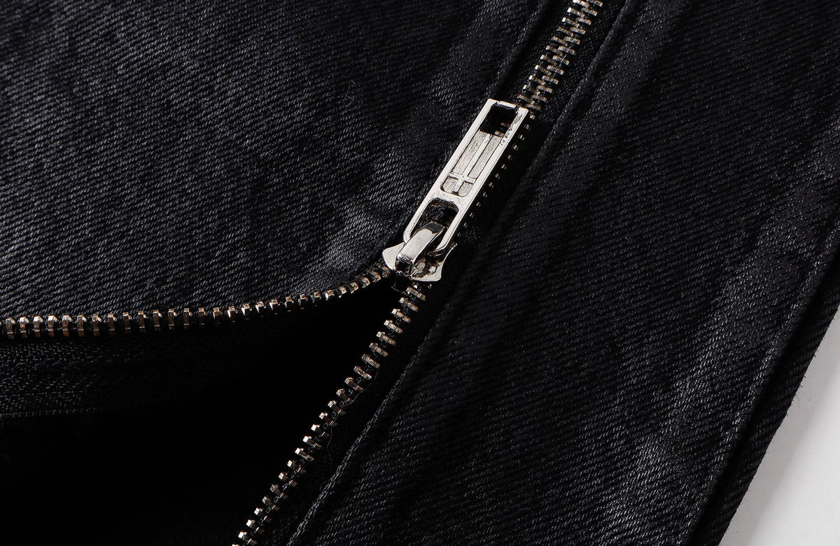 REBEL WAVE Cross Zip Wax-Coated Flared Jeans