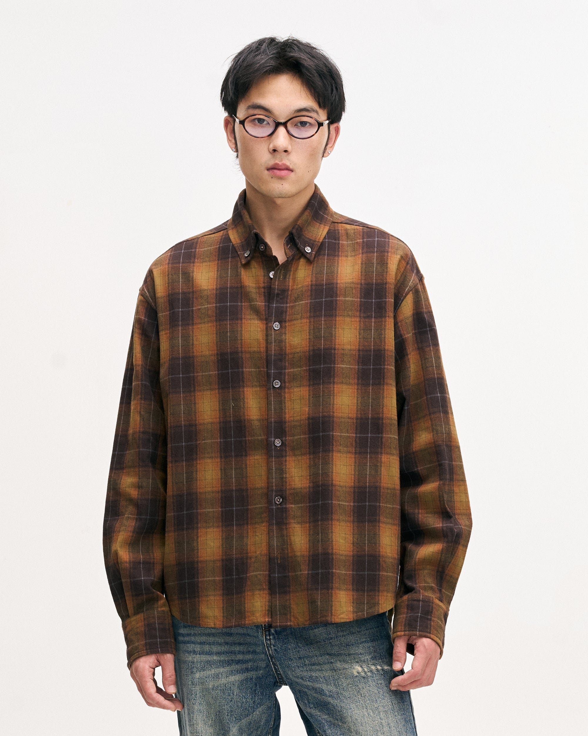 LEONSENSE Classic Plaid Shirt Showa Brown, premium urban and streetwear designers apparel on PROJECTISR.com, LEONSENSE