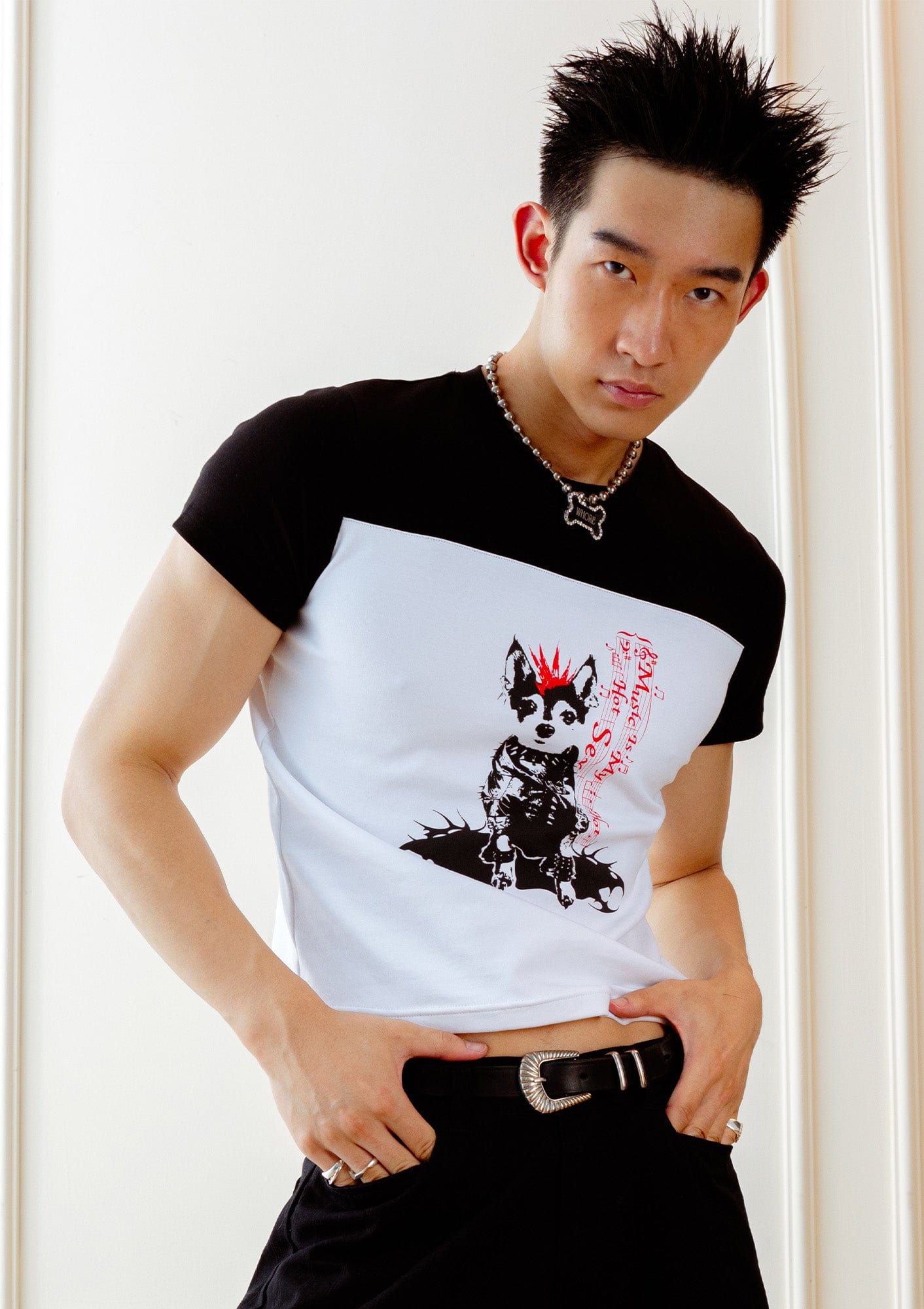 KADAKADA Punk Pup Graphic Spliced T-Shirt, premium urban and streetwear designers apparel on PROJECTISR.com, KADAKADA