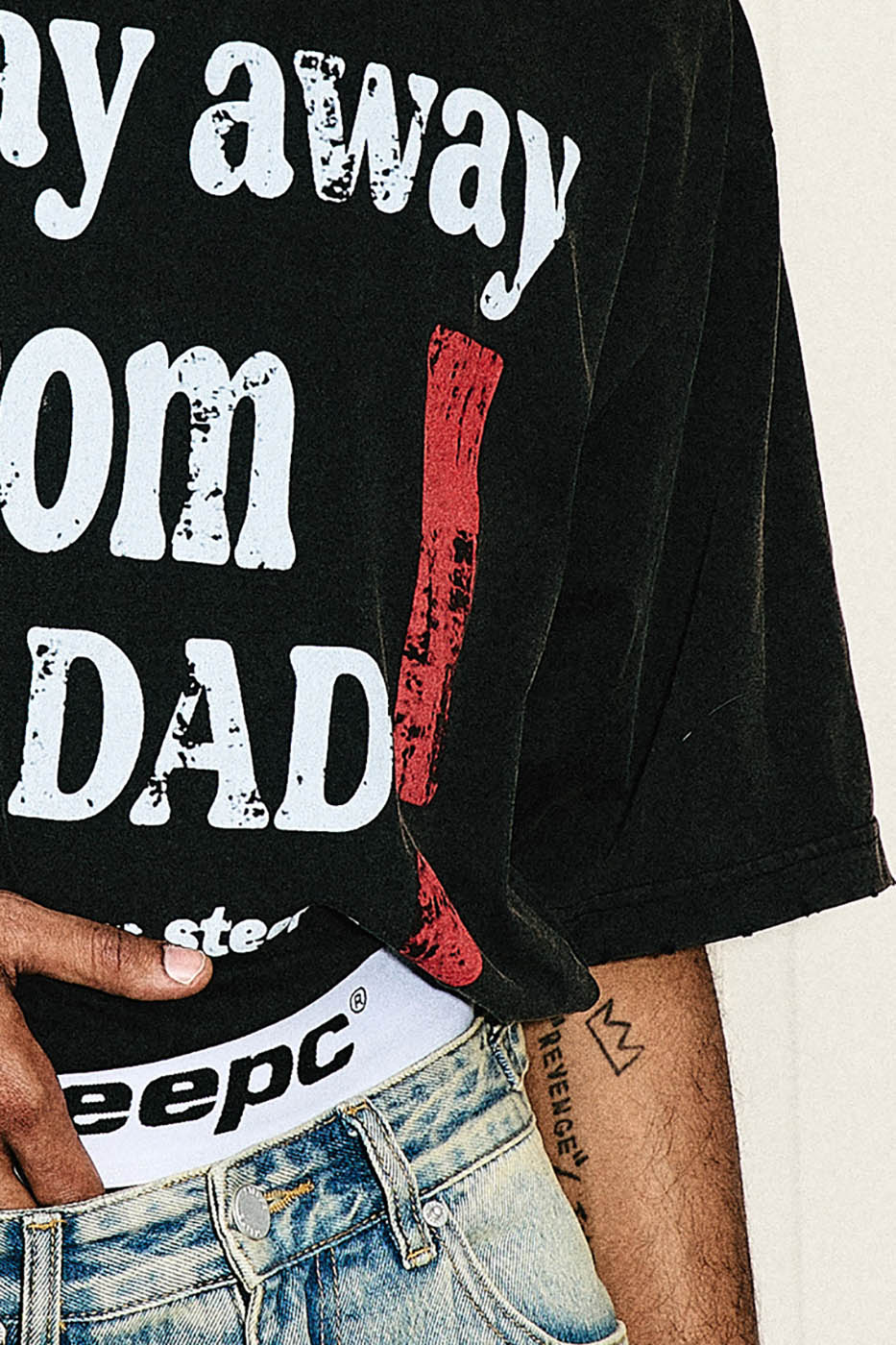 STEEPC Distressed Slogan Full-Print T-Shirt, premium urban and streetwear designers apparel on PROJECTISR.com, STEEPC
