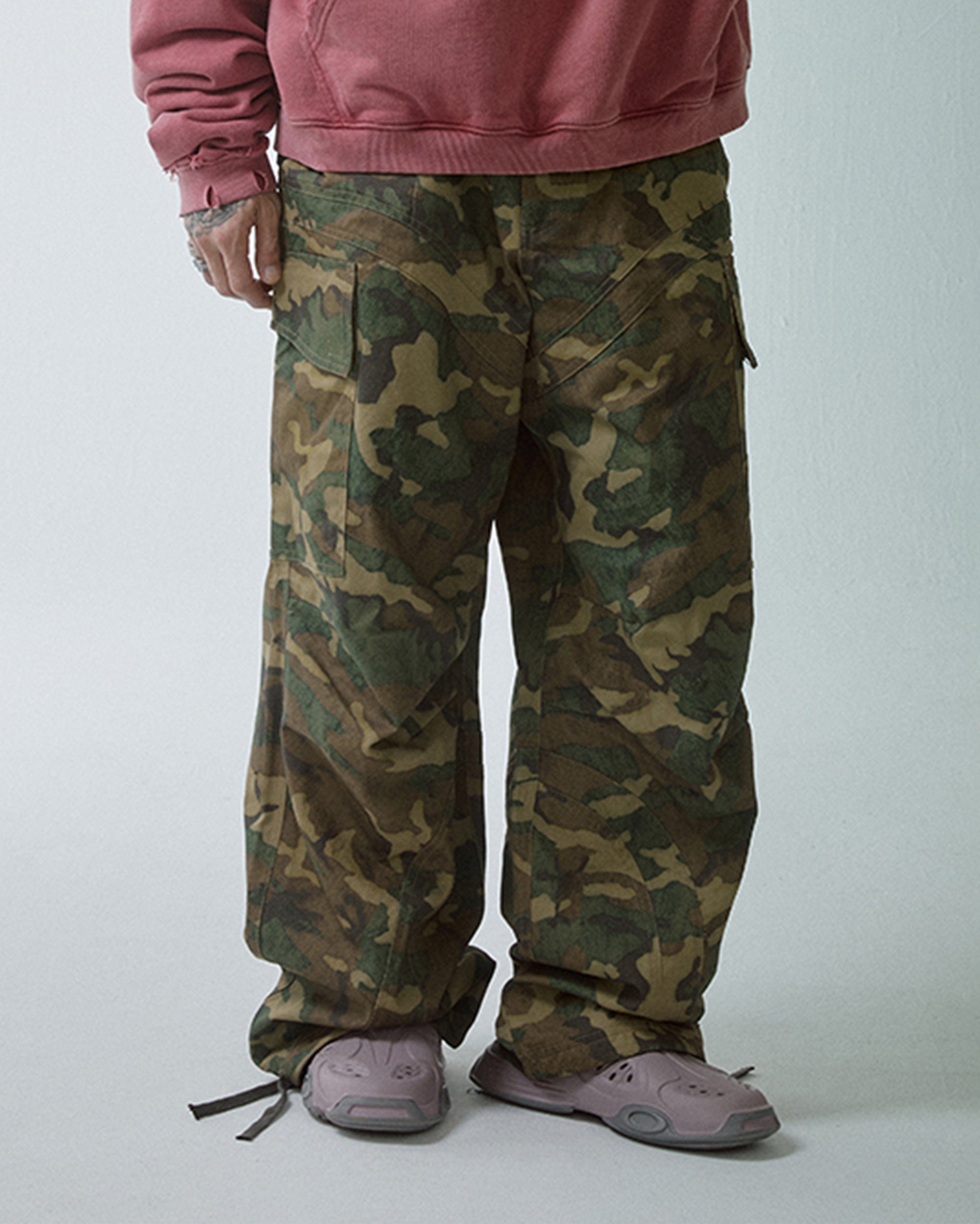 F2CE Wide-Leg Draw-String Camo Cargo Pants, premium urban and streetwear designers apparel on PROJECTISR.com, F2CE