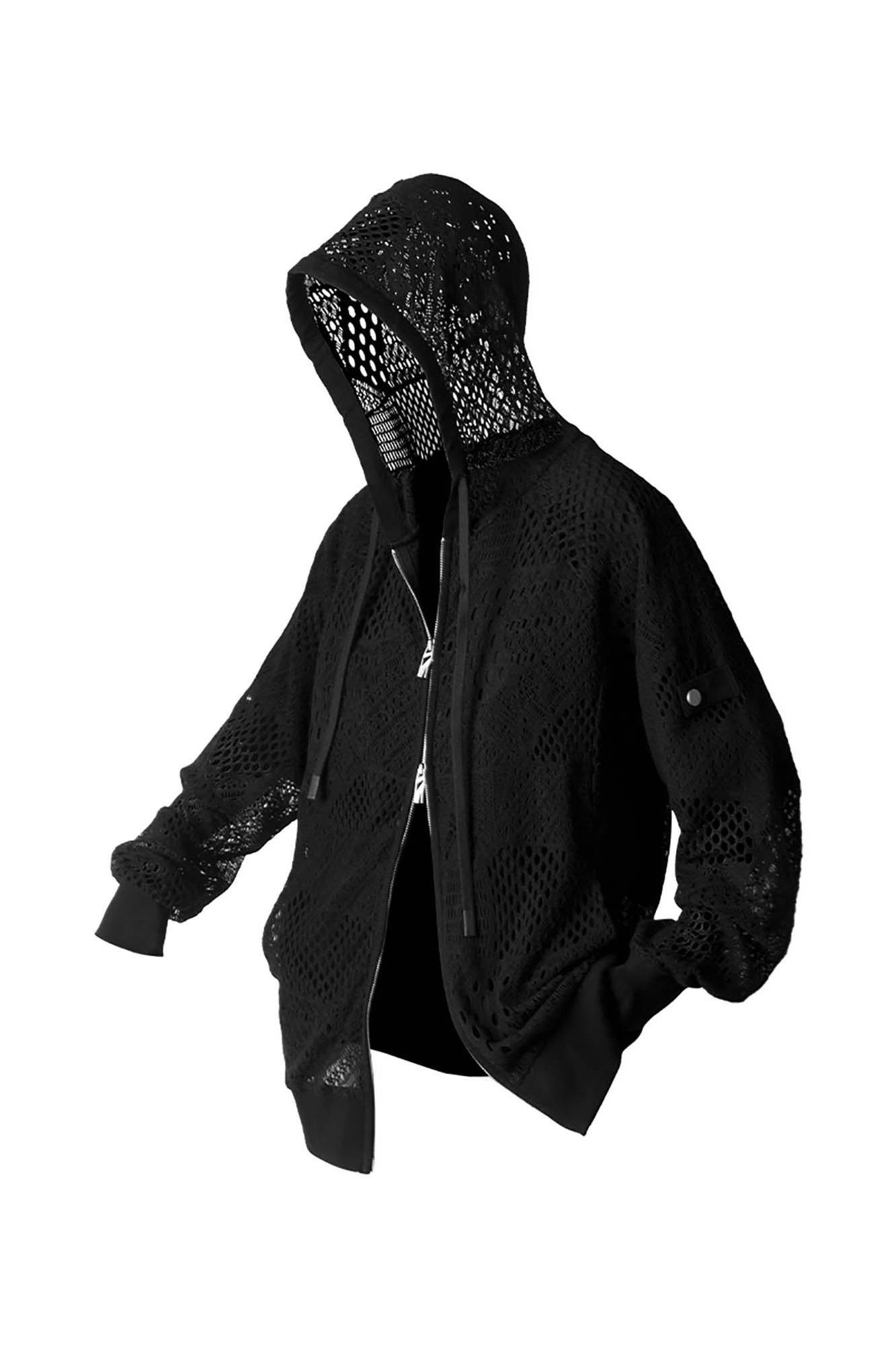 RELABEL Patchwork Crochet Mesh Zip-Up Hoodie, premium urban and streetwear designers apparel on PROJECTISR.com, RELABEL
