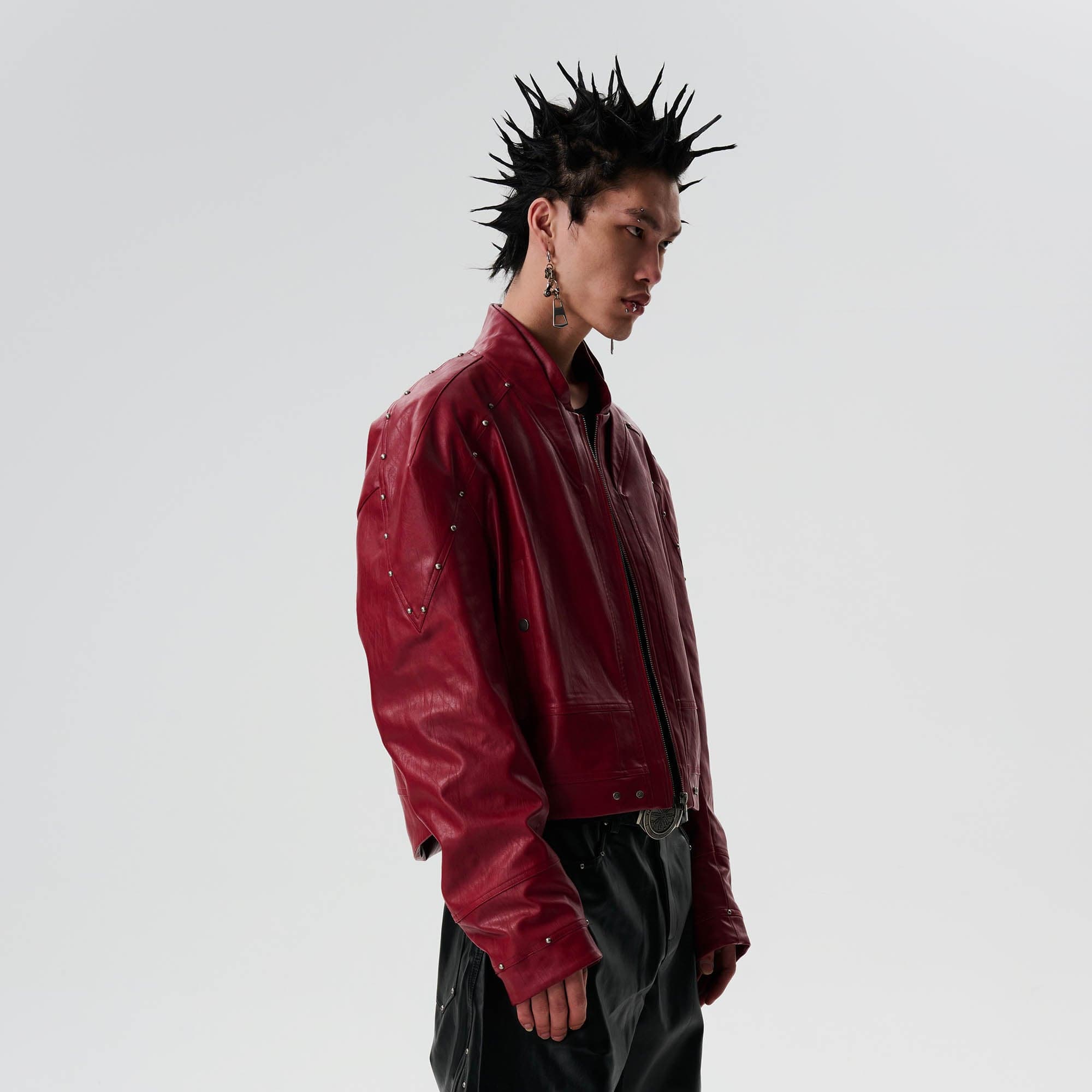 SAVAGEGROWTHWORLD Snake Bone Embroidered Rivet Cropped PU Jacket, premium urban and streetwear designers apparel on PROJECTISR.com, SAVAGEGROWTHWORLD