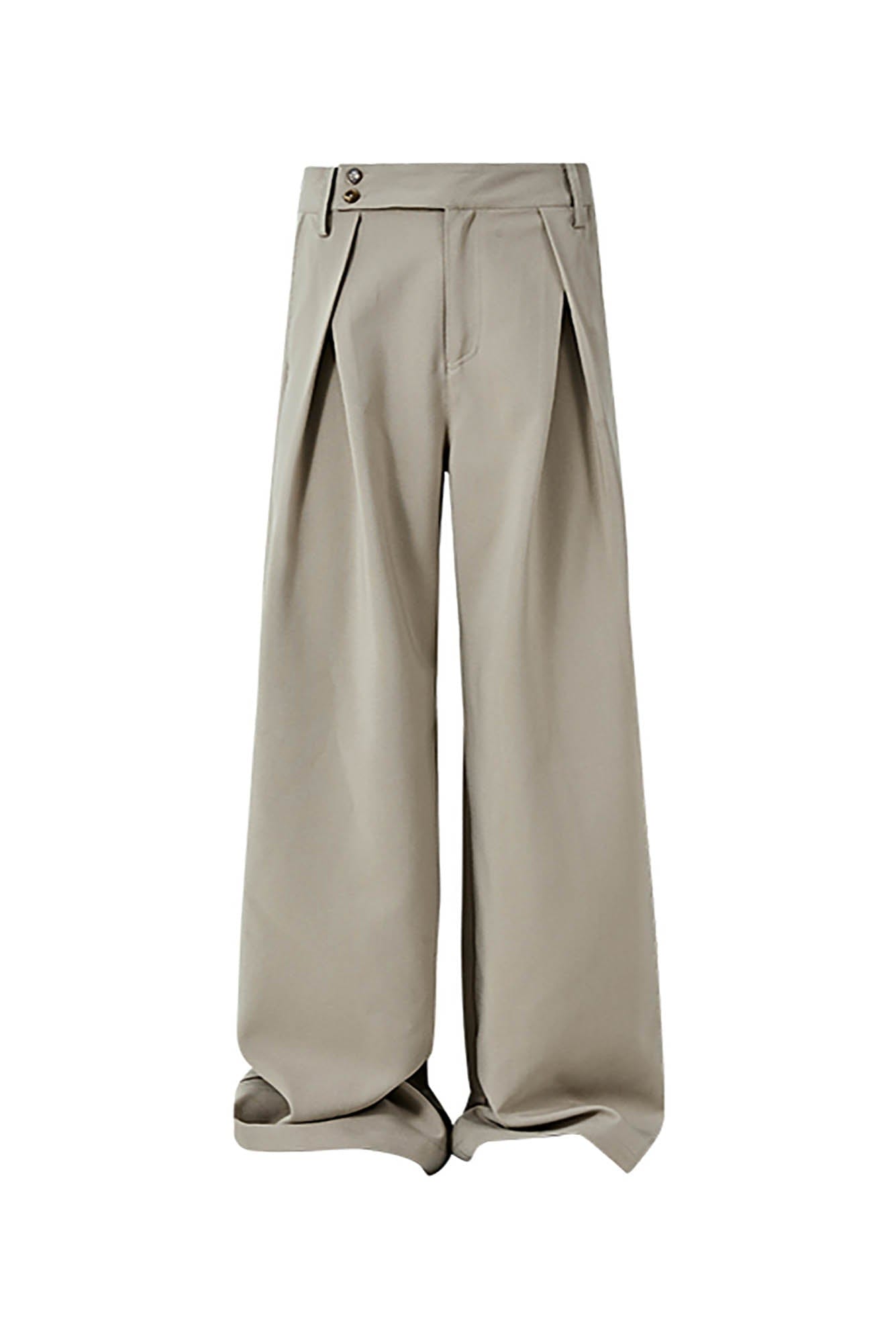 KREATE Inverted Pleats Asymmetric Waist Wide-Leg Trousers, premium urban and streetwear designers apparel on PROJECTISR.com, KREATE