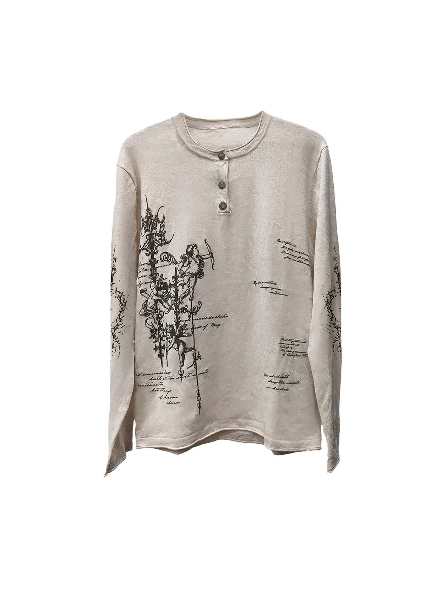 WANNA LAB Graphic Henley Long-Sleeve Tee