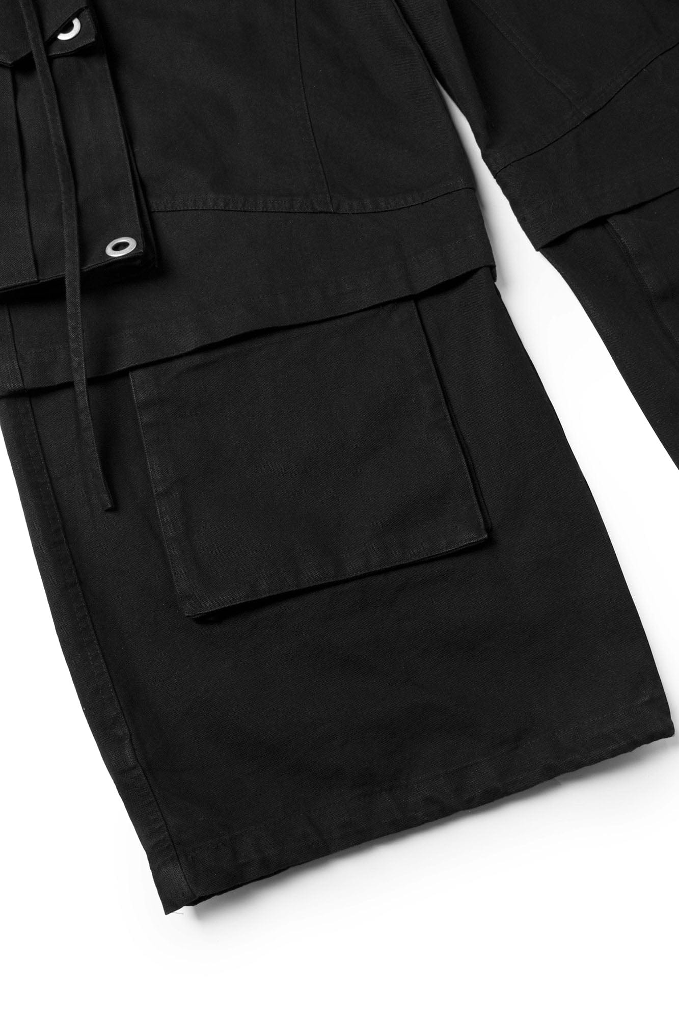 RELABEL Multi-Pocket Detachable Scarf Distressed Cargo Black, premium urban and streetwear designers apparel on PROJECTISR.com, RELABEL