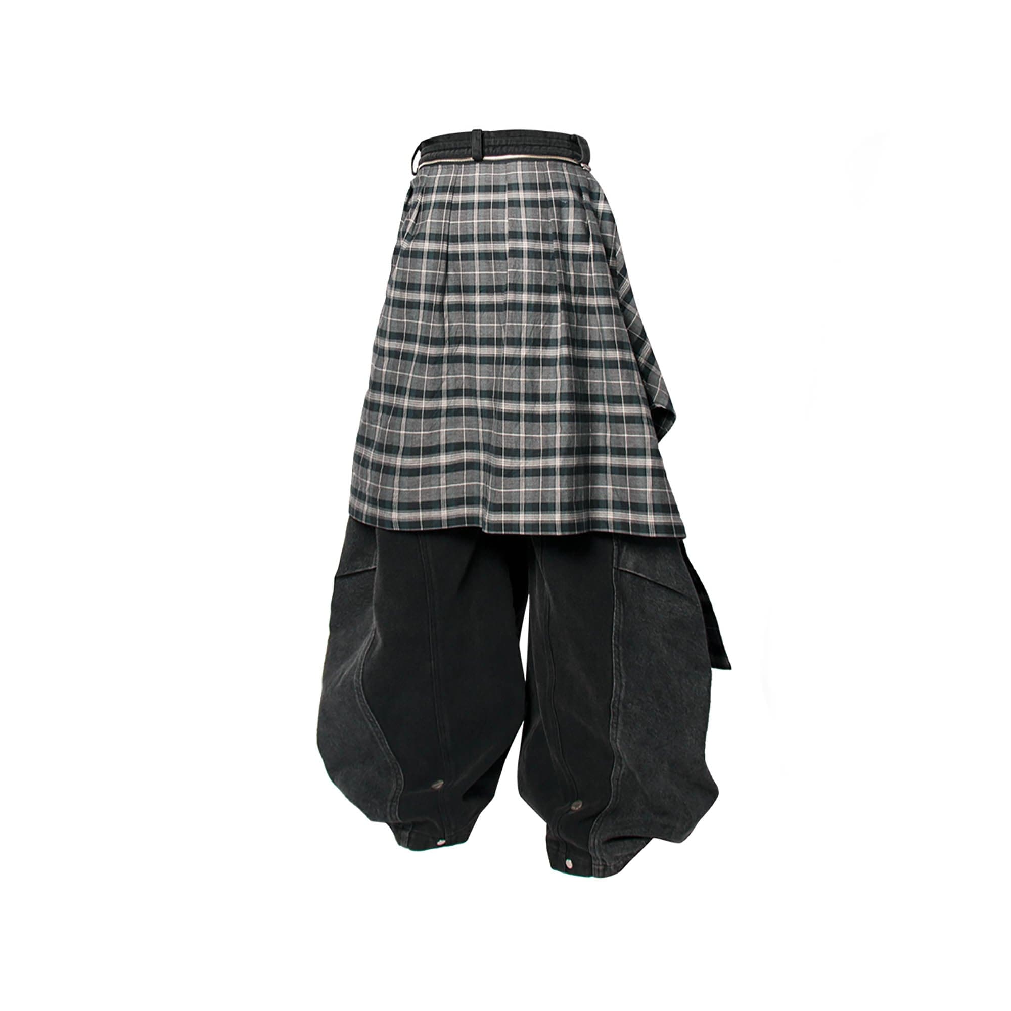 RELABEL Detachable Plaid Back Flap Spliced Jeans, premium urban and streetwear designers apparel on PROJECTISR.com, RELABEL