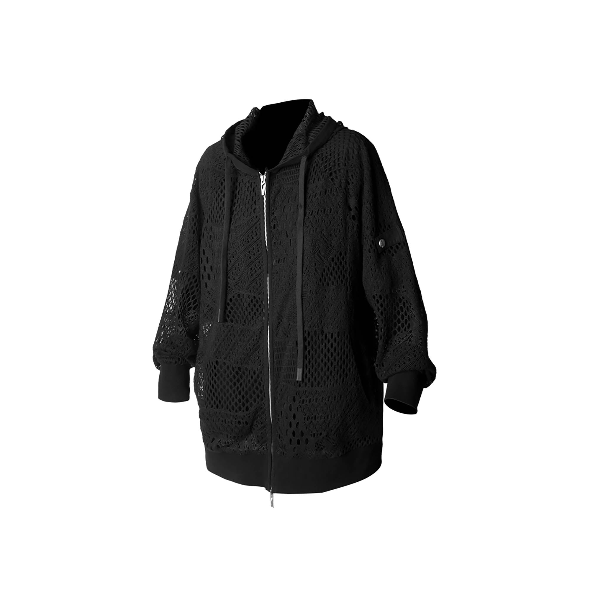 RELABEL Patchwork Crochet Mesh Zip-Up Hoodie, premium urban and streetwear designers apparel on PROJECTISR.com, RELABEL
