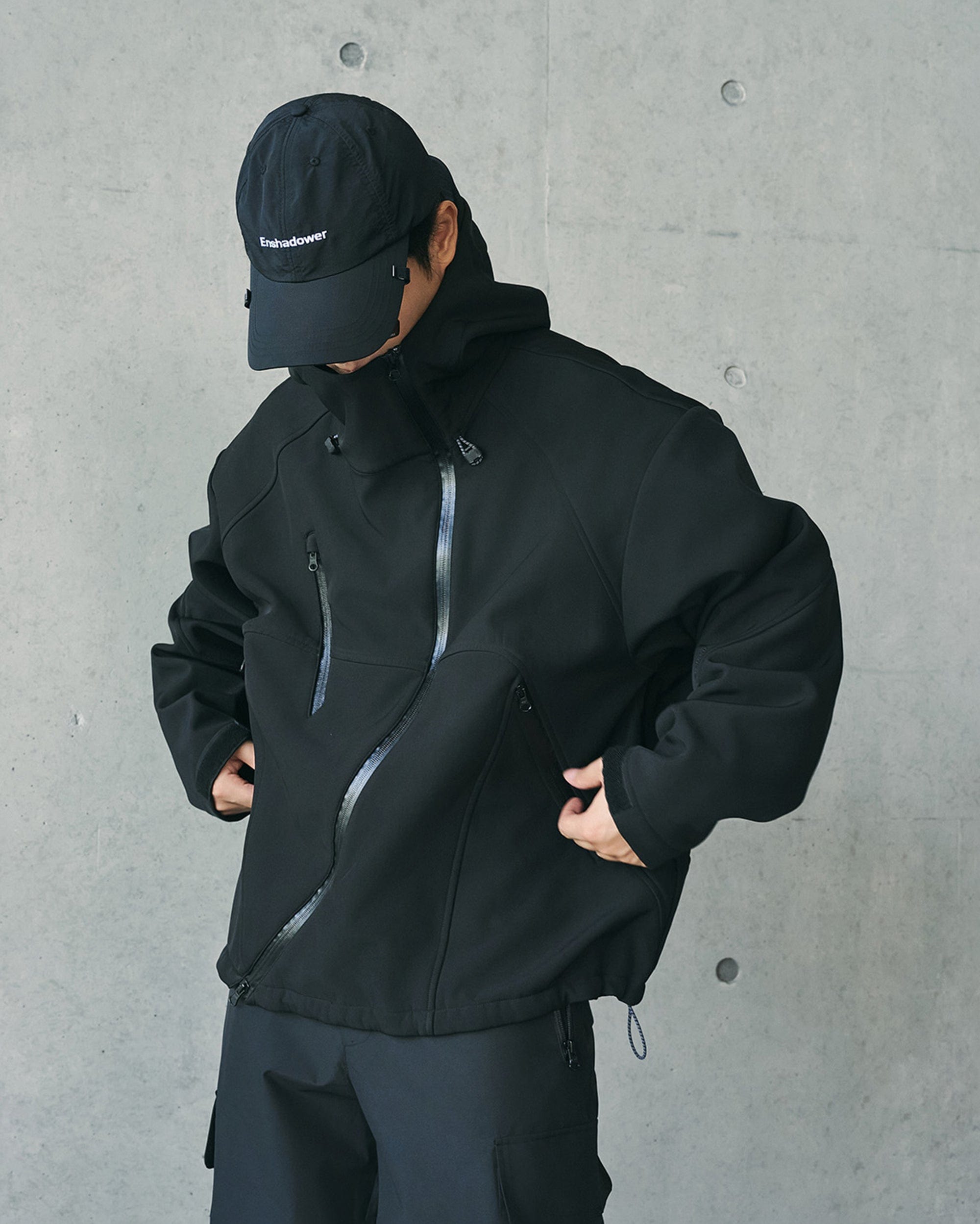 ENSHADOWER Deconstructed Asymmetrical Windbreaker, premium urban and streetwear designers apparel on PROJECTISR.com, ENSHADOWER