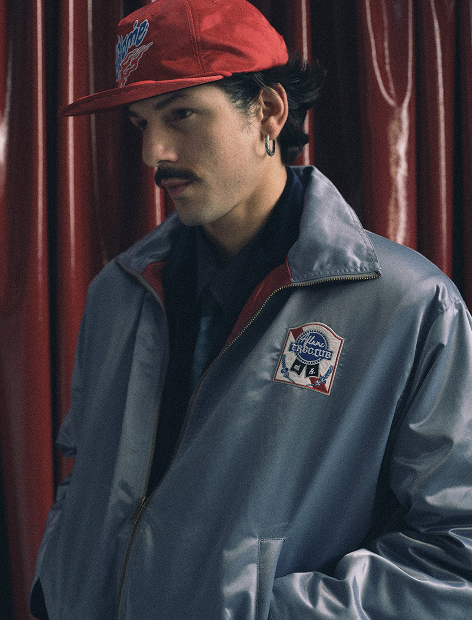 TRECLUB Retro Satin Badge-Patch Blouson, premium urban and streetwear designers apparel on PROJECTISR.com, TRECLUB