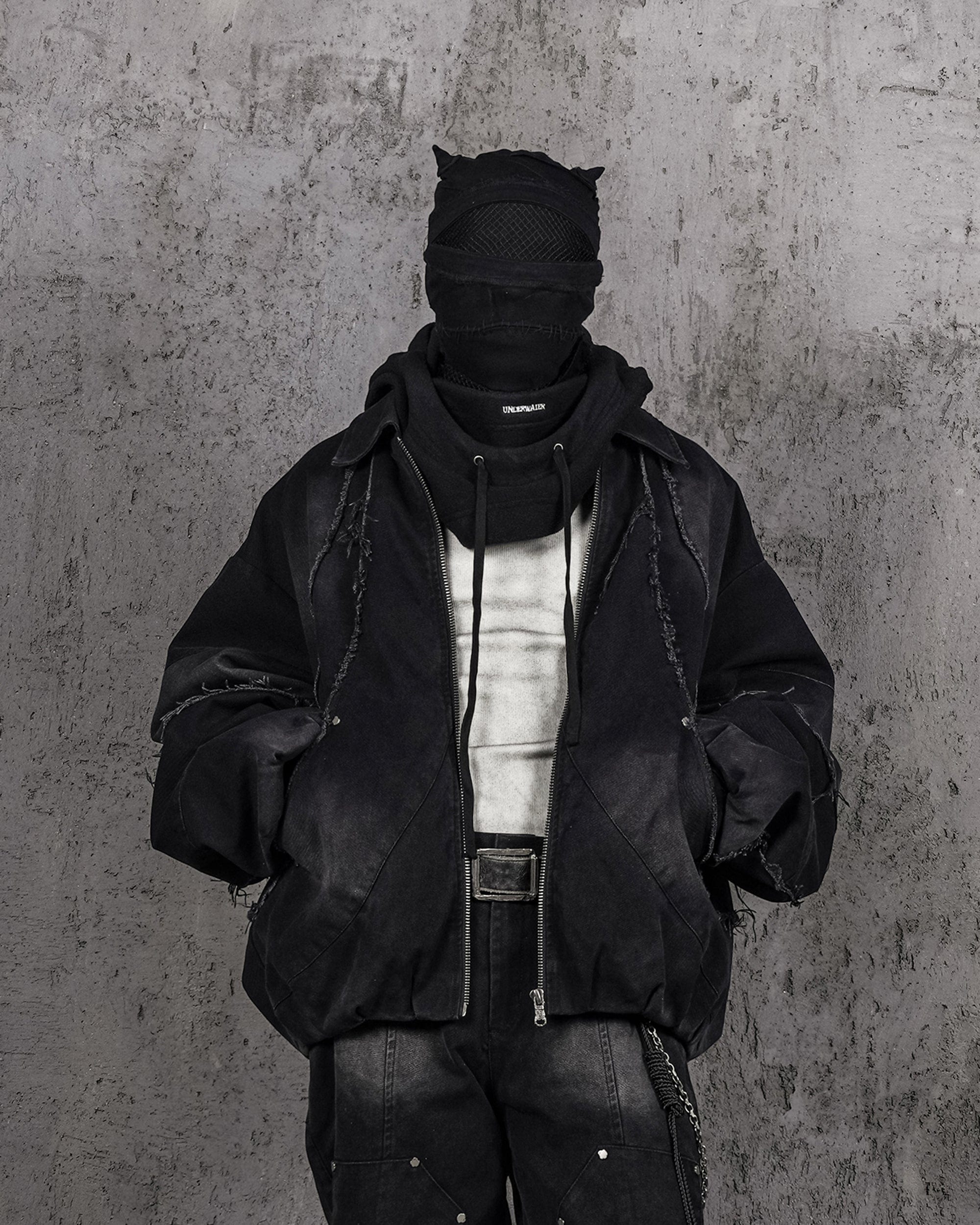 UNDERWATER Raw-Edge Spliced Rivet Jacket, premium urban and streetwear designers apparel on PROJECTISR.com, UNDERWATER