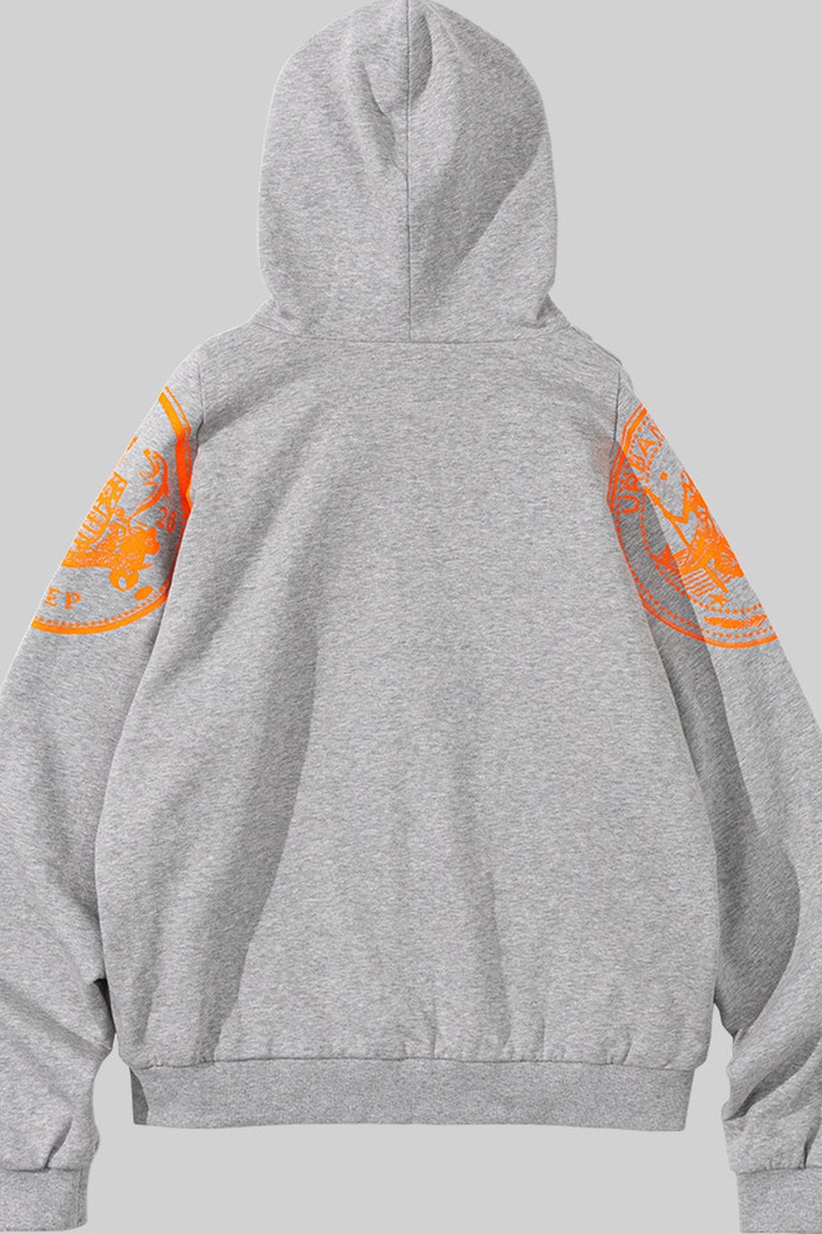 URBAN+FOREST Mythic Coin Graphic Double-Layer Hooded Jacket — flat lay · Gray