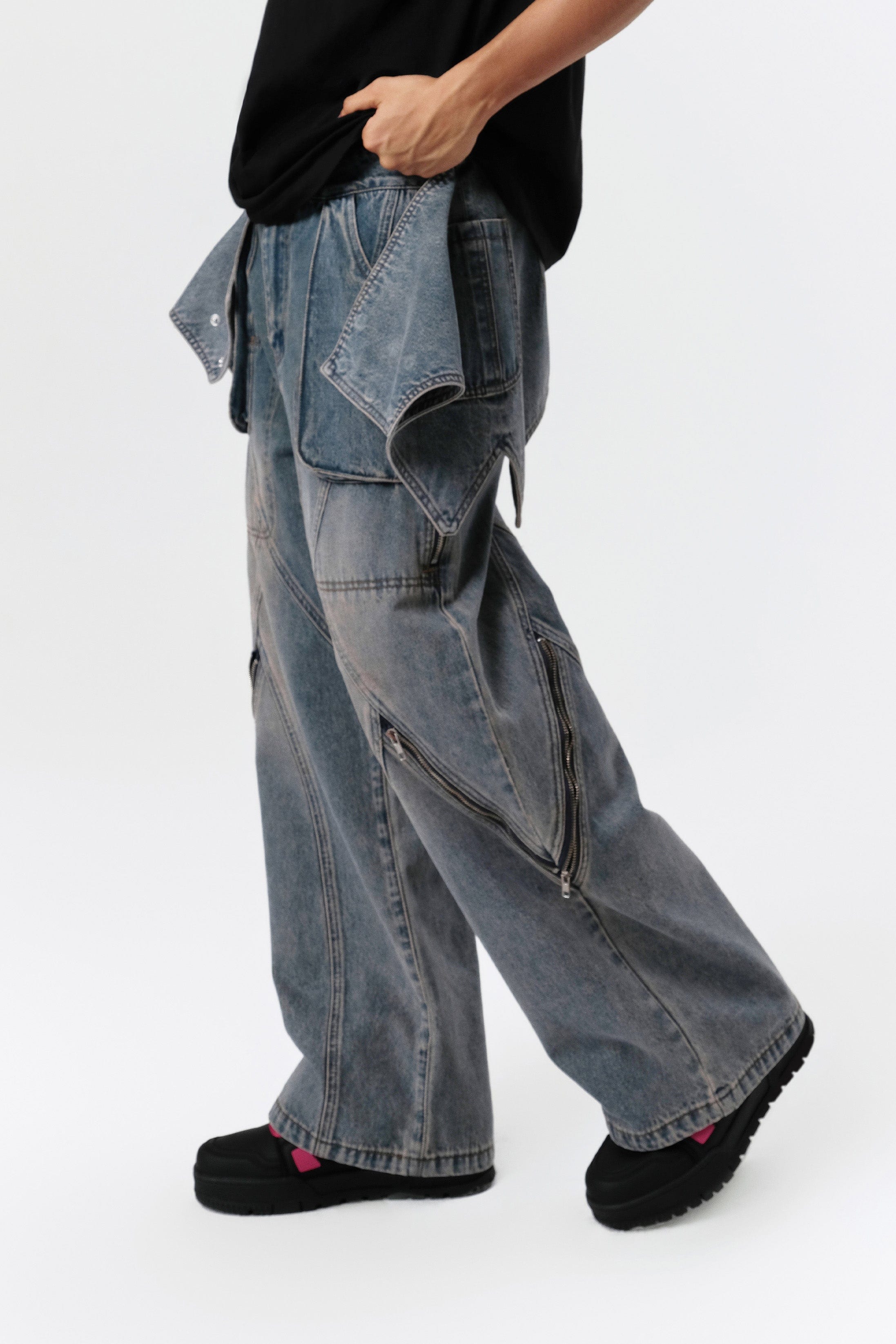 VANN VALRENCE Detachable Overlay Structural Panel Zip Jeans