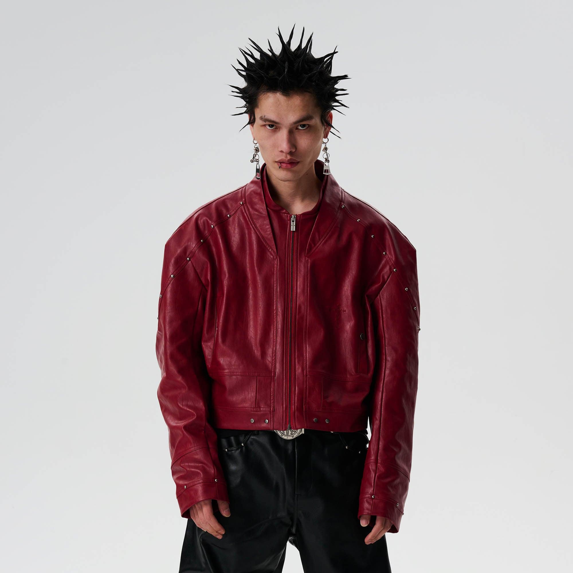 SAVAGEGROWTHWORLD Snake Bone Embroidered Rivet Cropped PU Jacket, premium urban and streetwear designers apparel on PROJECTISR.com, SAVAGEGROWTHWORLD