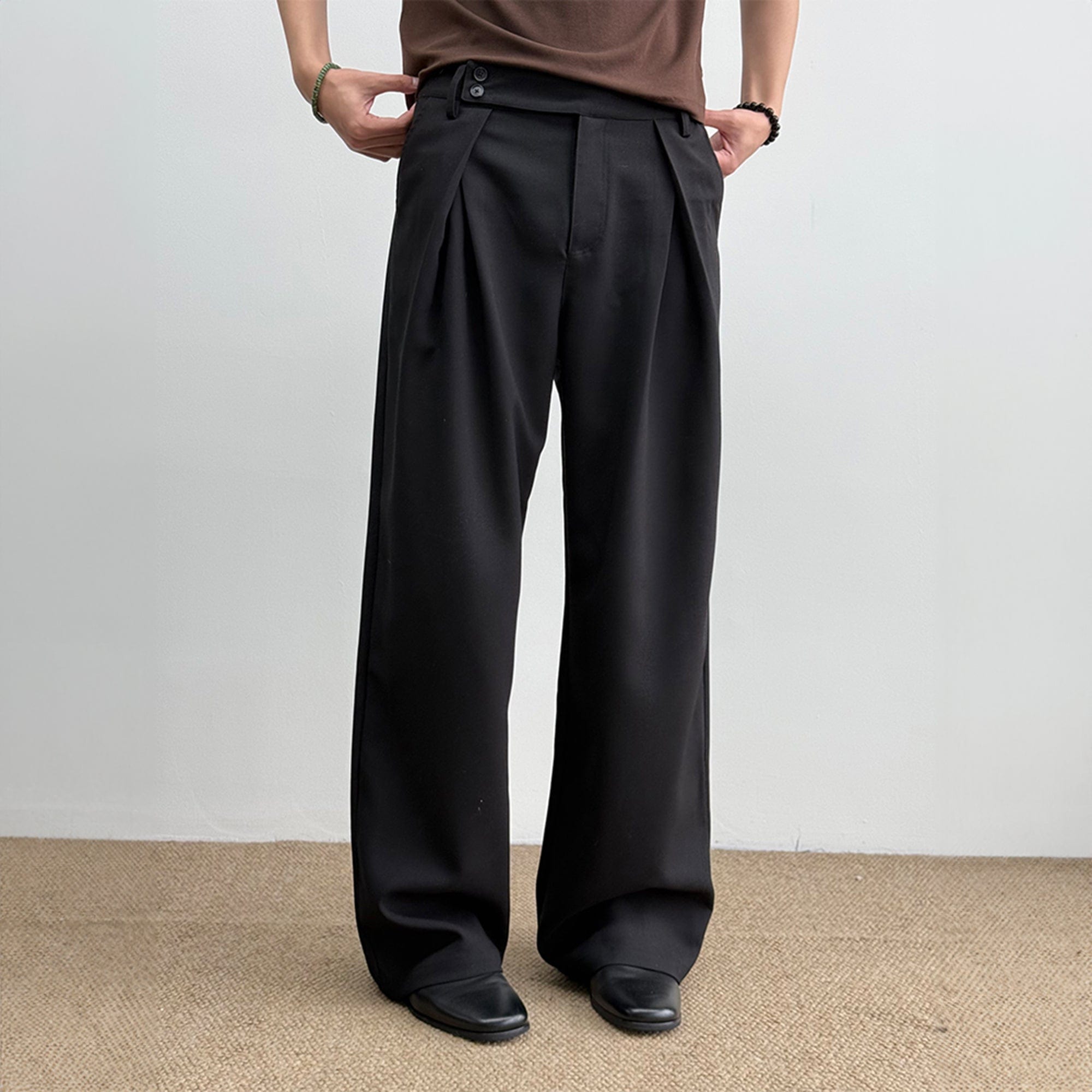 KREATE Inverted Pleats Asymmetric Waist Wide-Leg Trousers, premium urban and streetwear designers apparel on PROJECTISR.com, KREATE