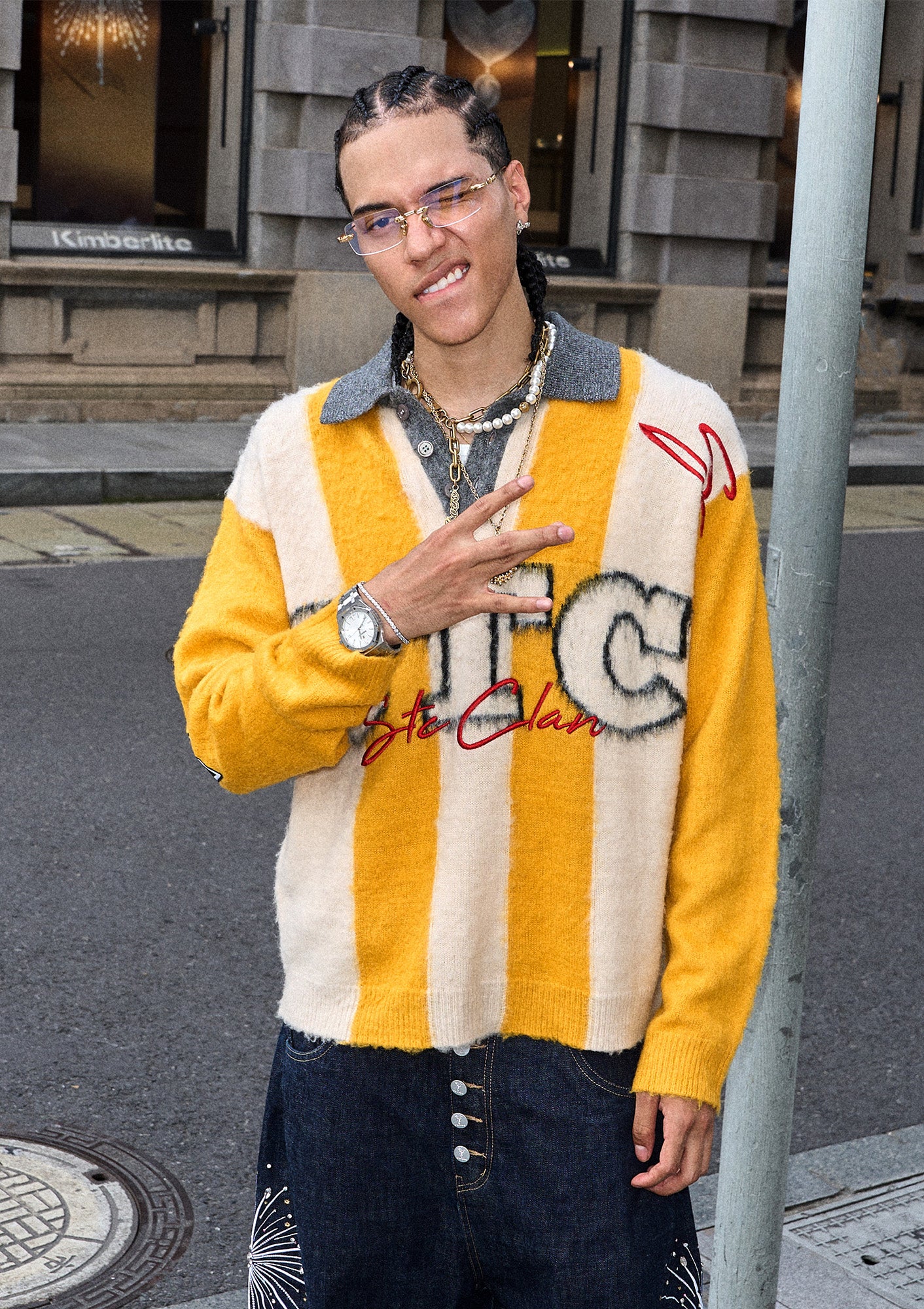 STEEPC Striped Embroidered Fuzzy Polo Sweater, premium urban and streetwear designers apparel on PROJECTISR.com, STEEPC