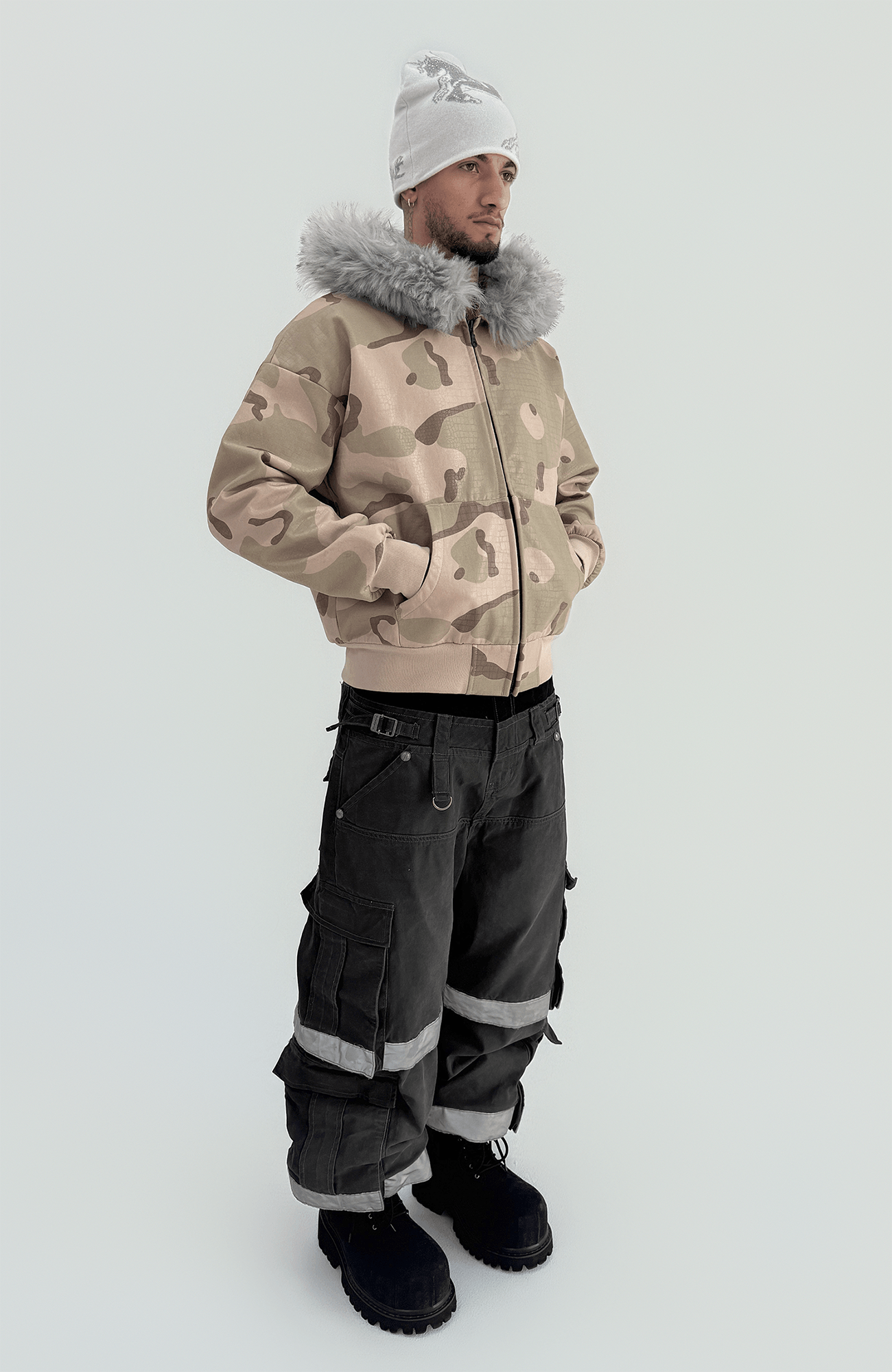 TECNINEGROUP Detachable Reflective Firefighter Cargo Pants Gray