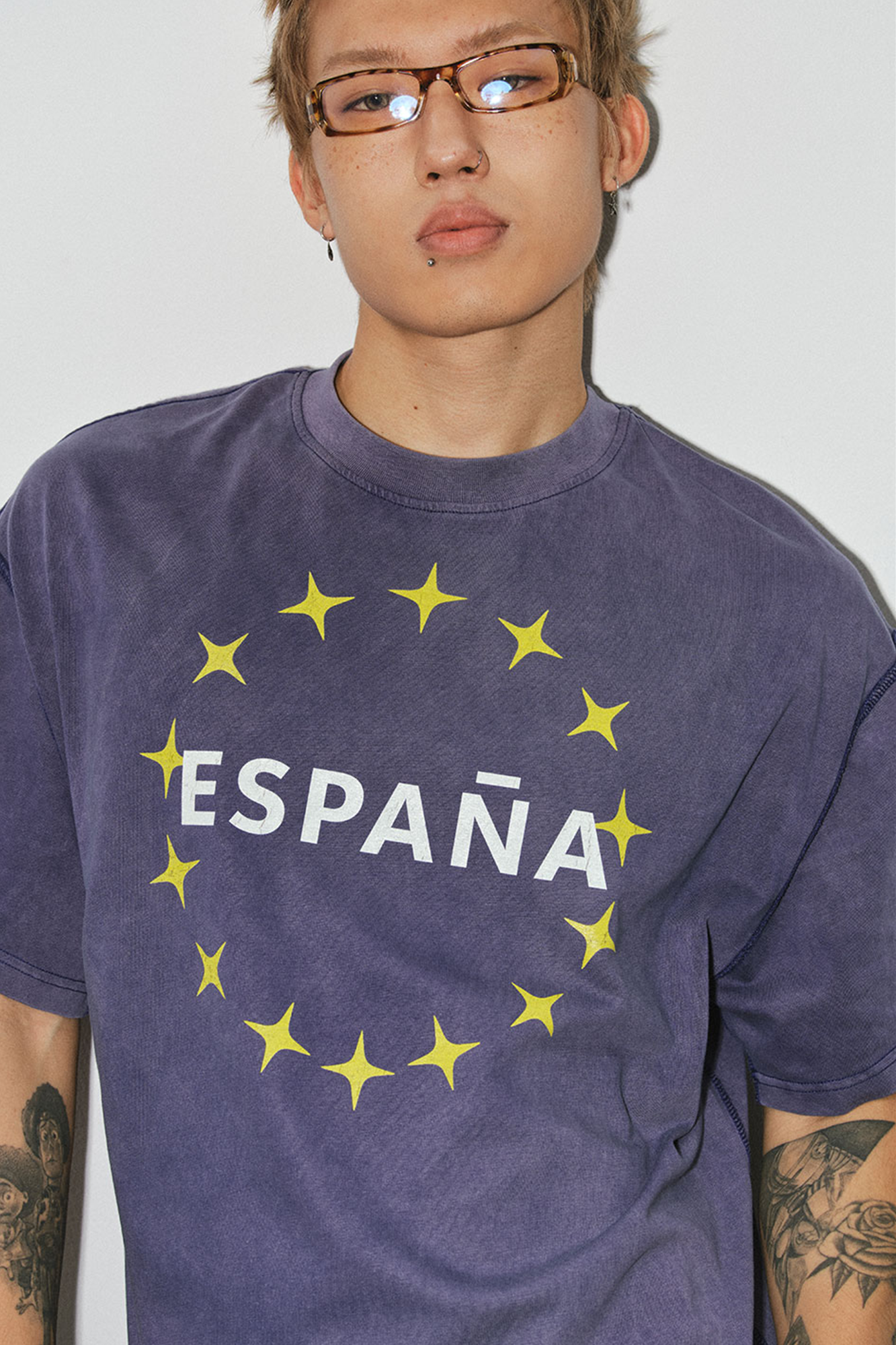 NOVACAM Washed Star Letter Graphic Oversized T-Shirt
